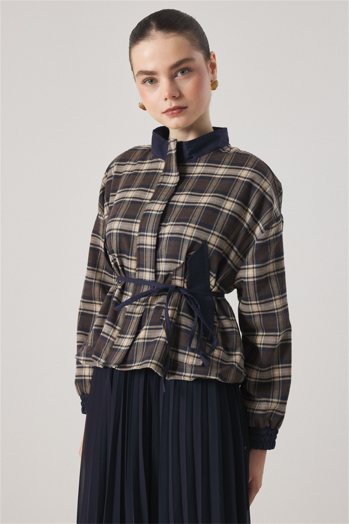 Etek Piliseli Ekose Takım - Lacivert