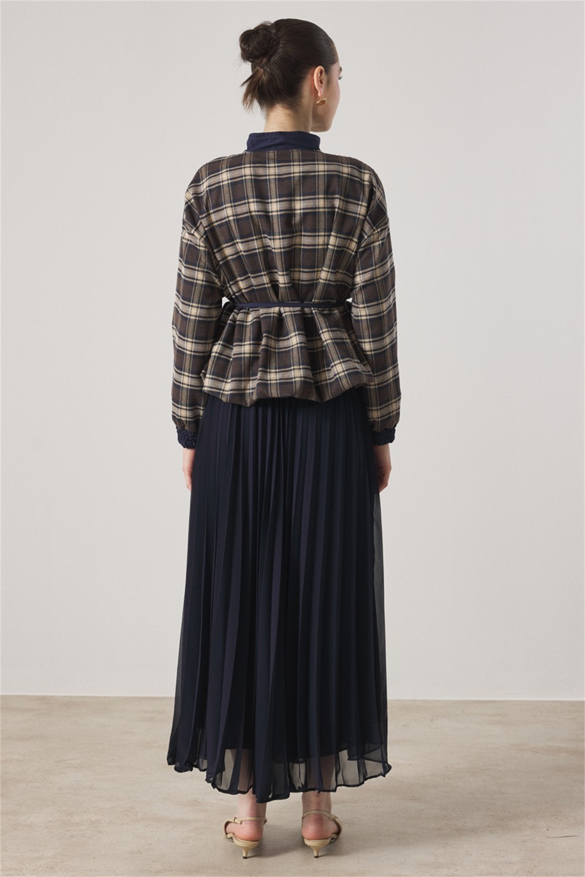 Etek Piliseli Ekose Takım - Lacivert