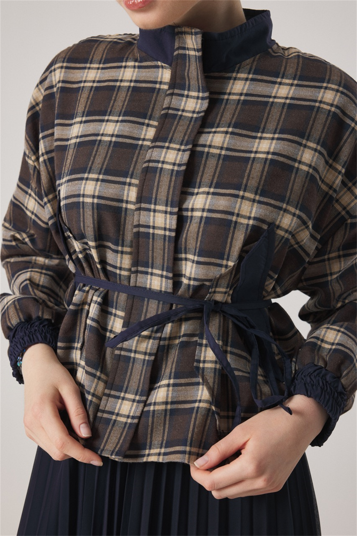 Etek Piliseli Ekose Takım - Lacivert