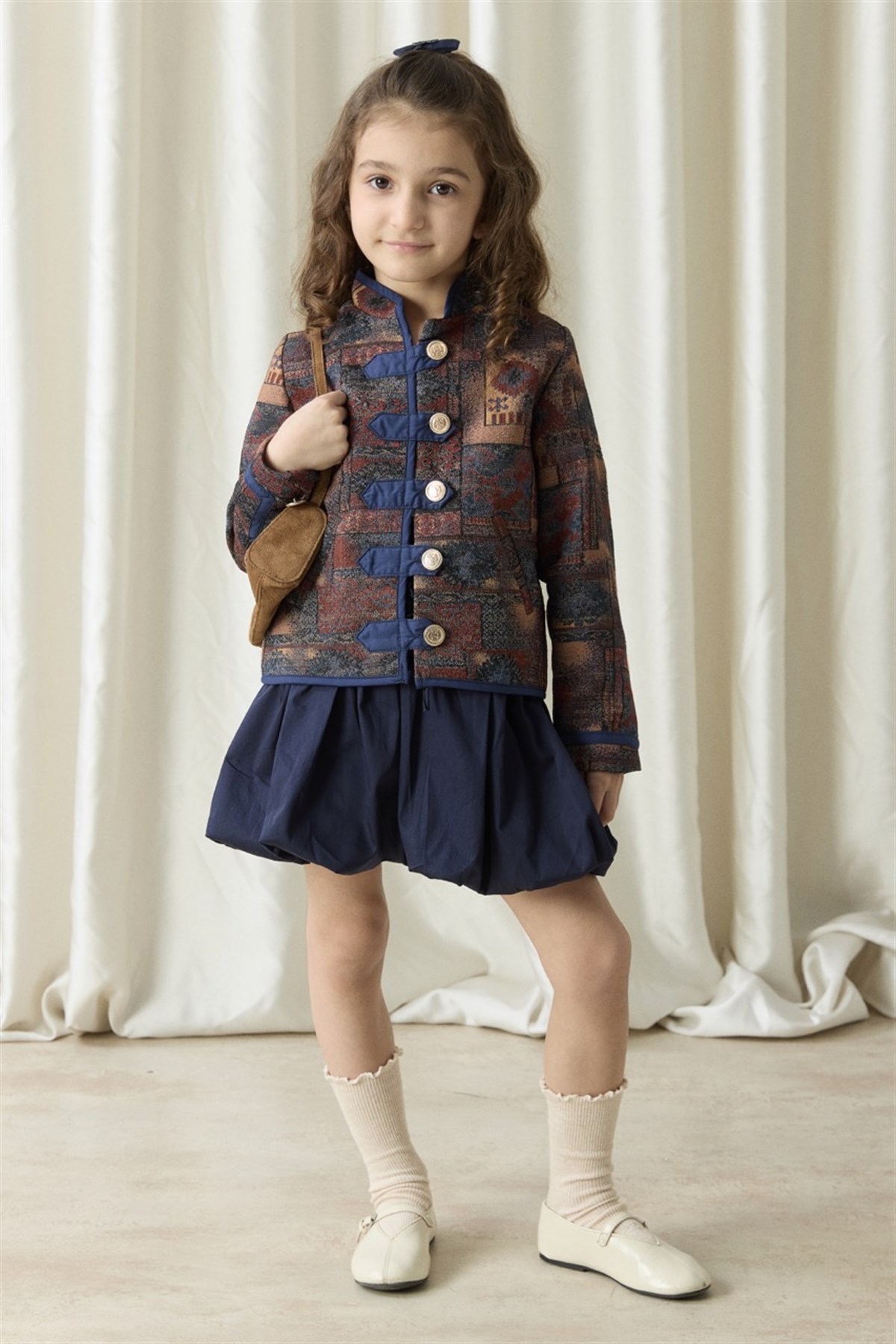 Etnik Desenli Jakar Ceket - Kahve