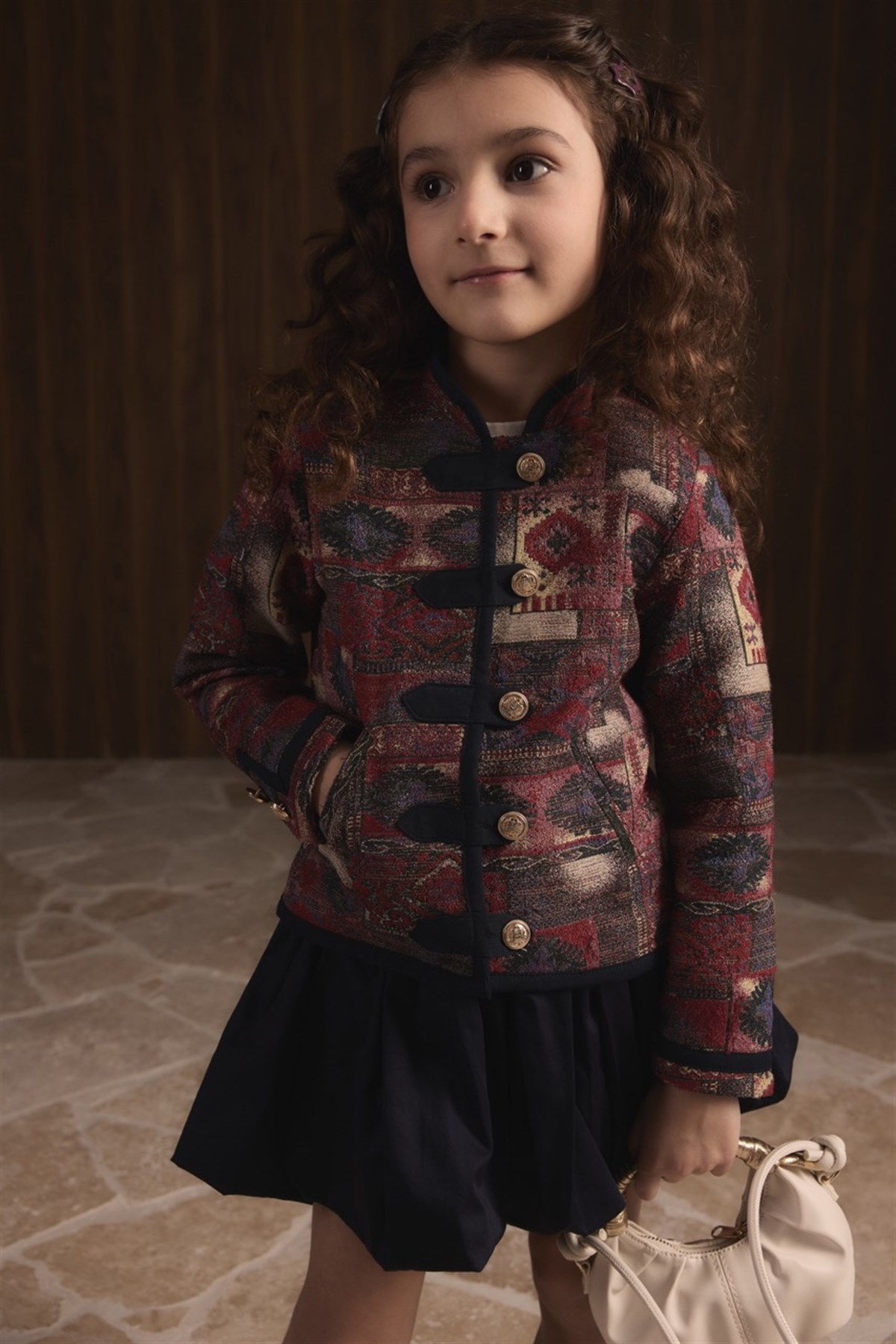 Etnik Desenli Jakar Ceket - Kırmızı