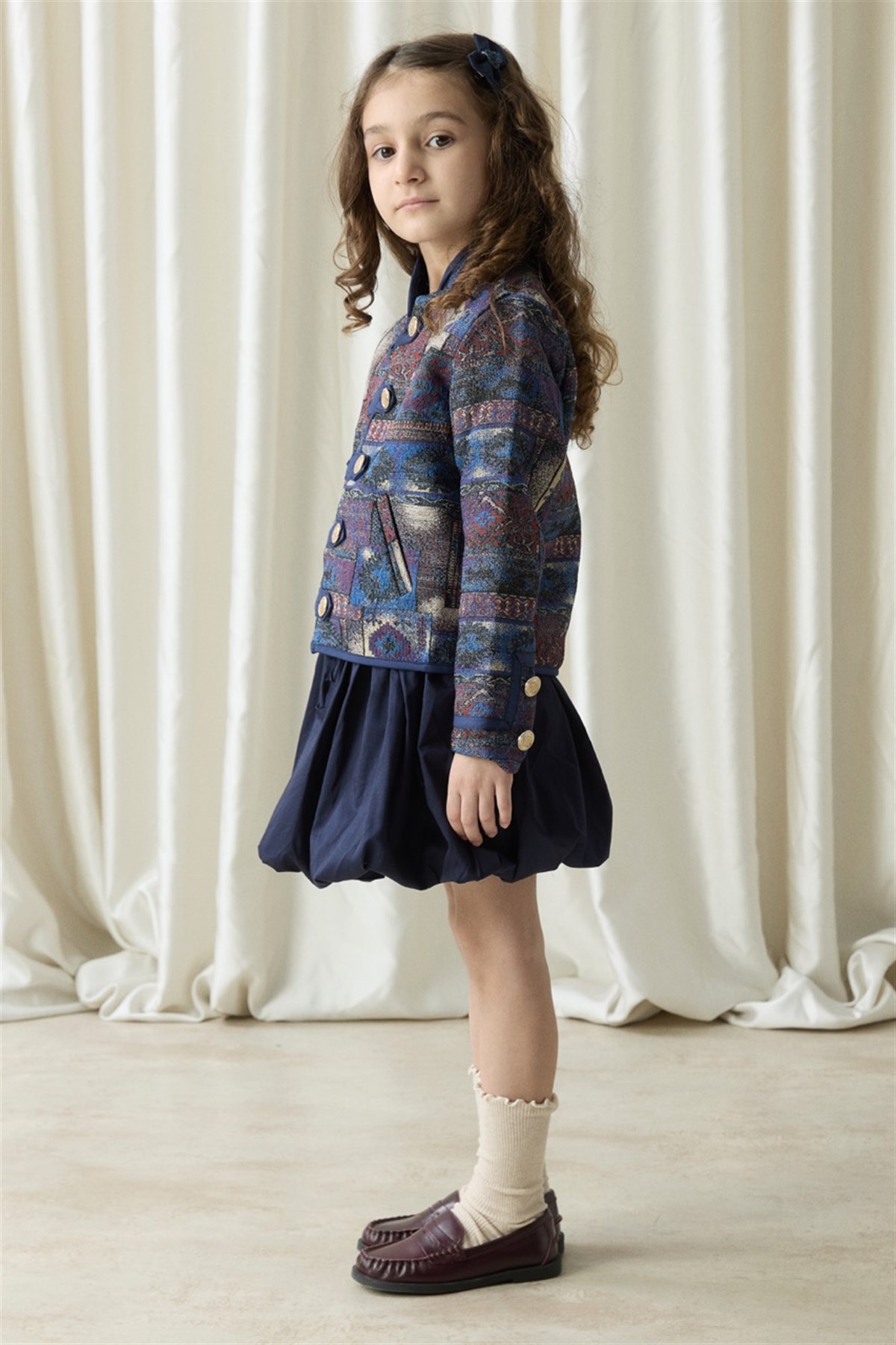 Etnik Desenli Jakar Ceket - Mavi