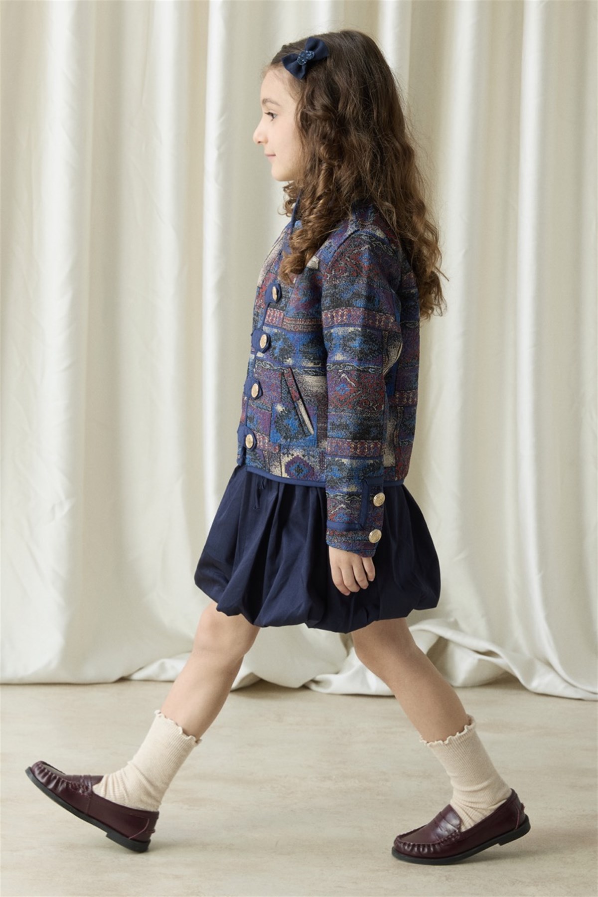 Etnik Desenli Jakar Ceket - Mavi