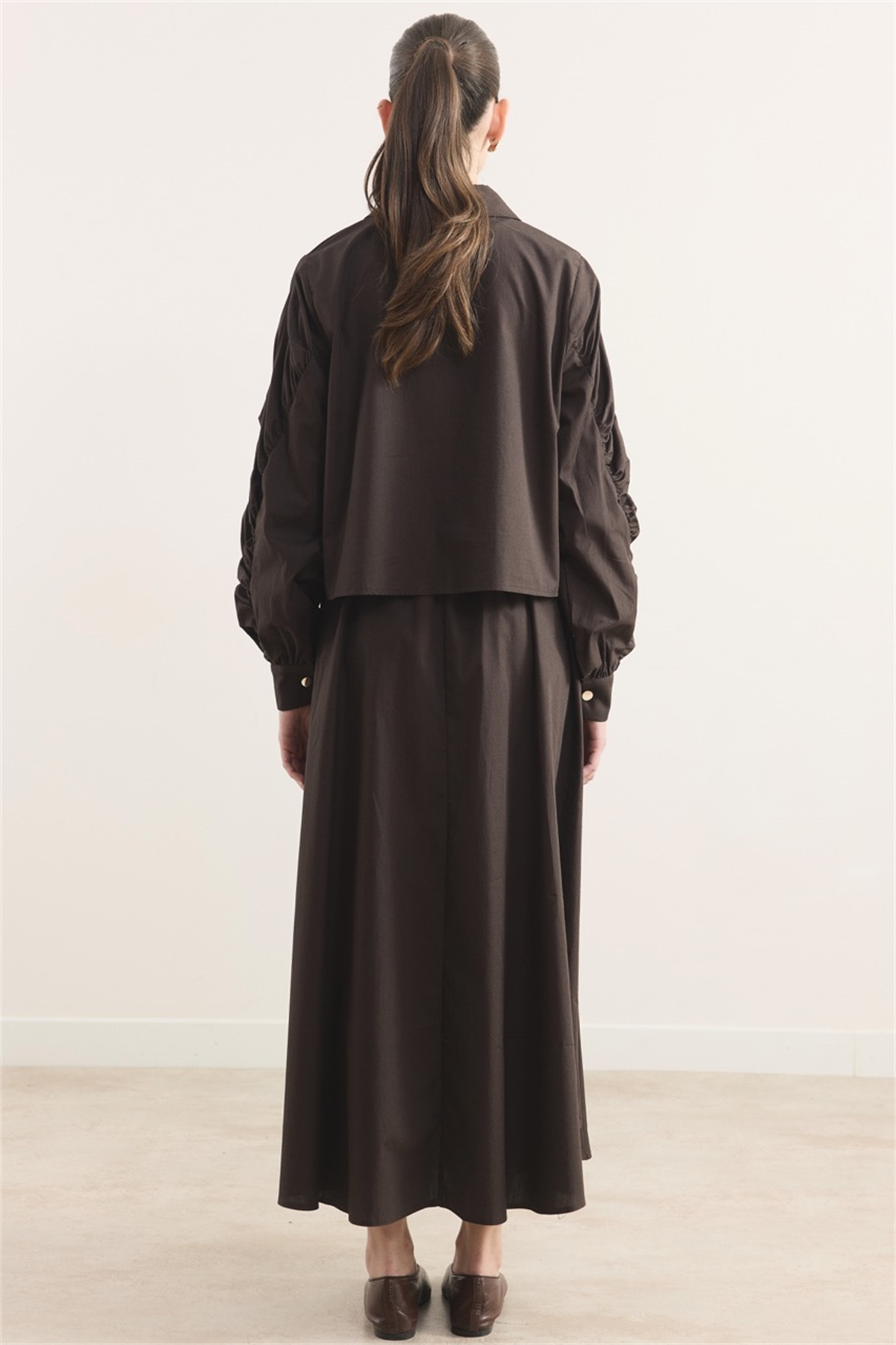 Fermuarlı Metal Detaylı Dacron Etek Takım - Acı Kahve