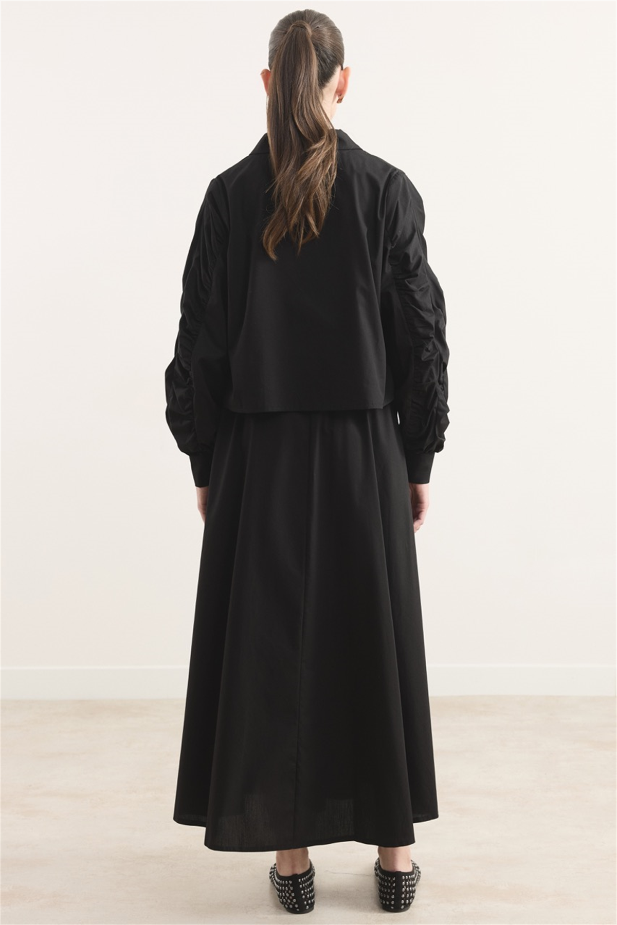 Fermuarlı Metal Detaylı Dacron Etek Takım - Siyah