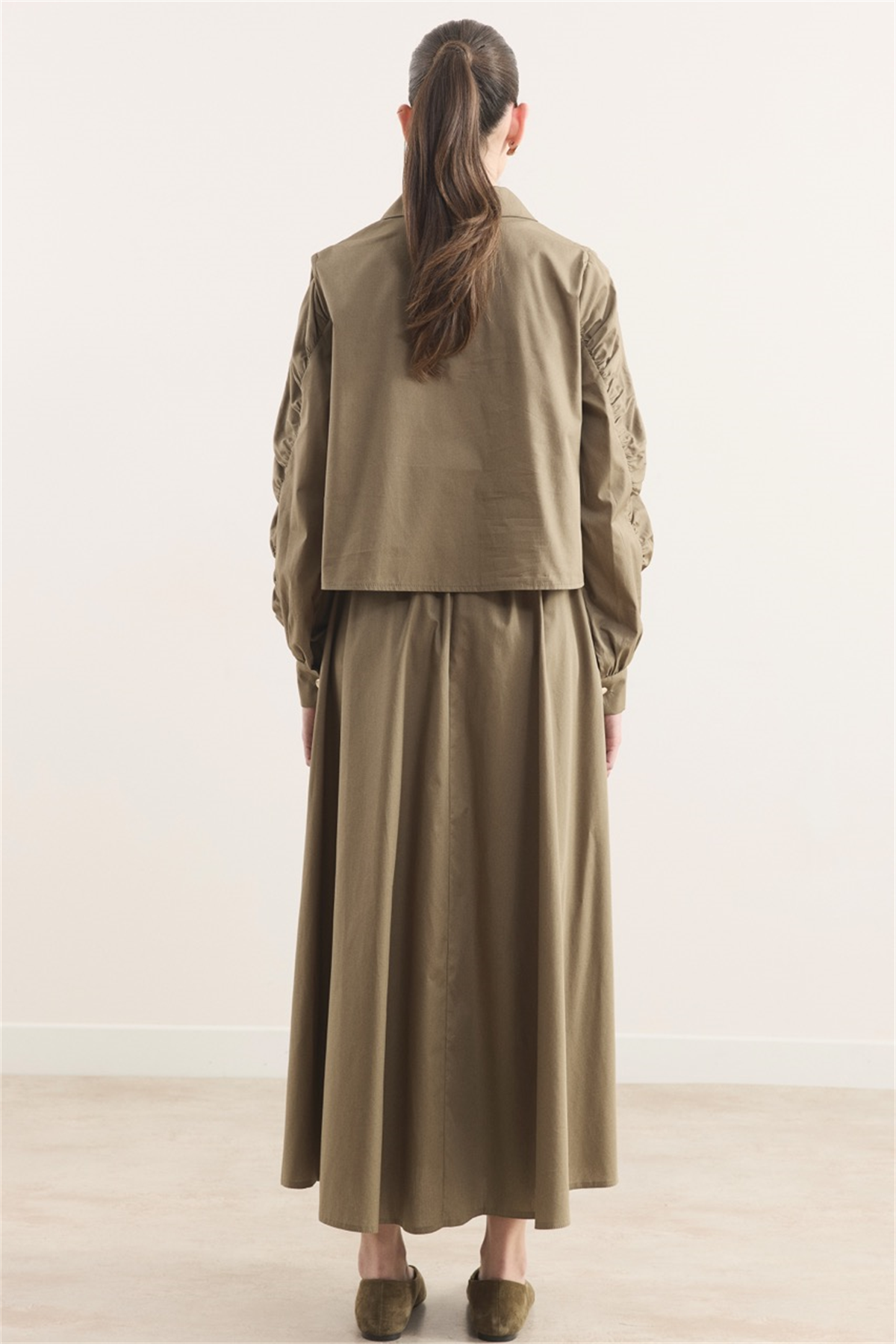 Fermuarlı Metal Detaylı Dacron Etek Takım - Çağla