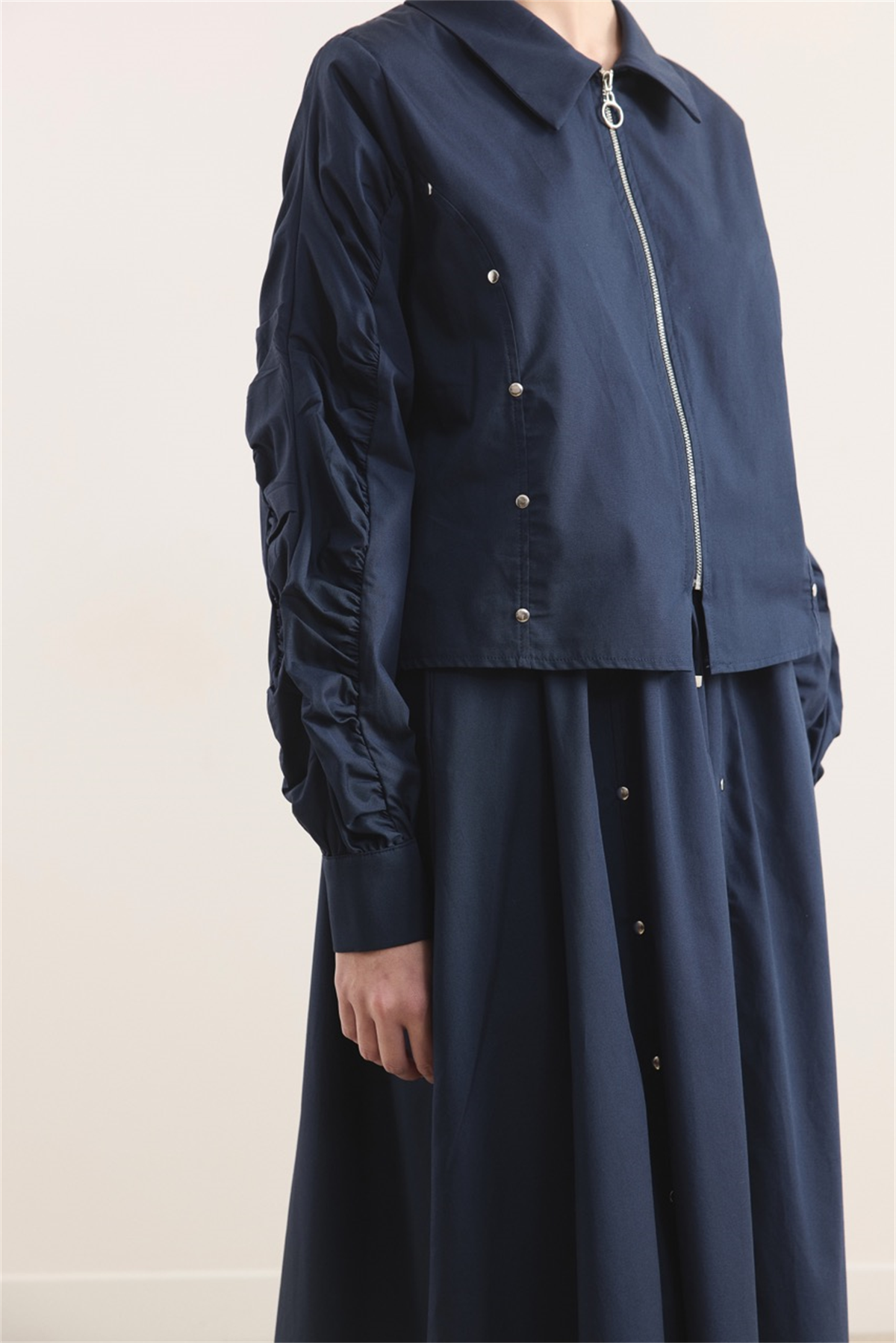 Fermuarlı Metal Detaylı Dacron Etek Takım - Lacivert