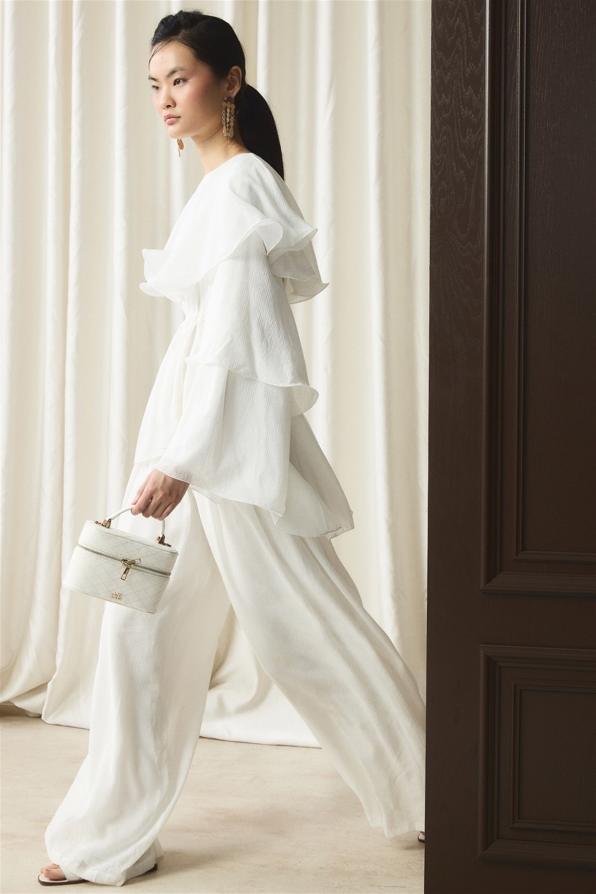 Fırfır Detaylı Pantolon Takım - Ekru