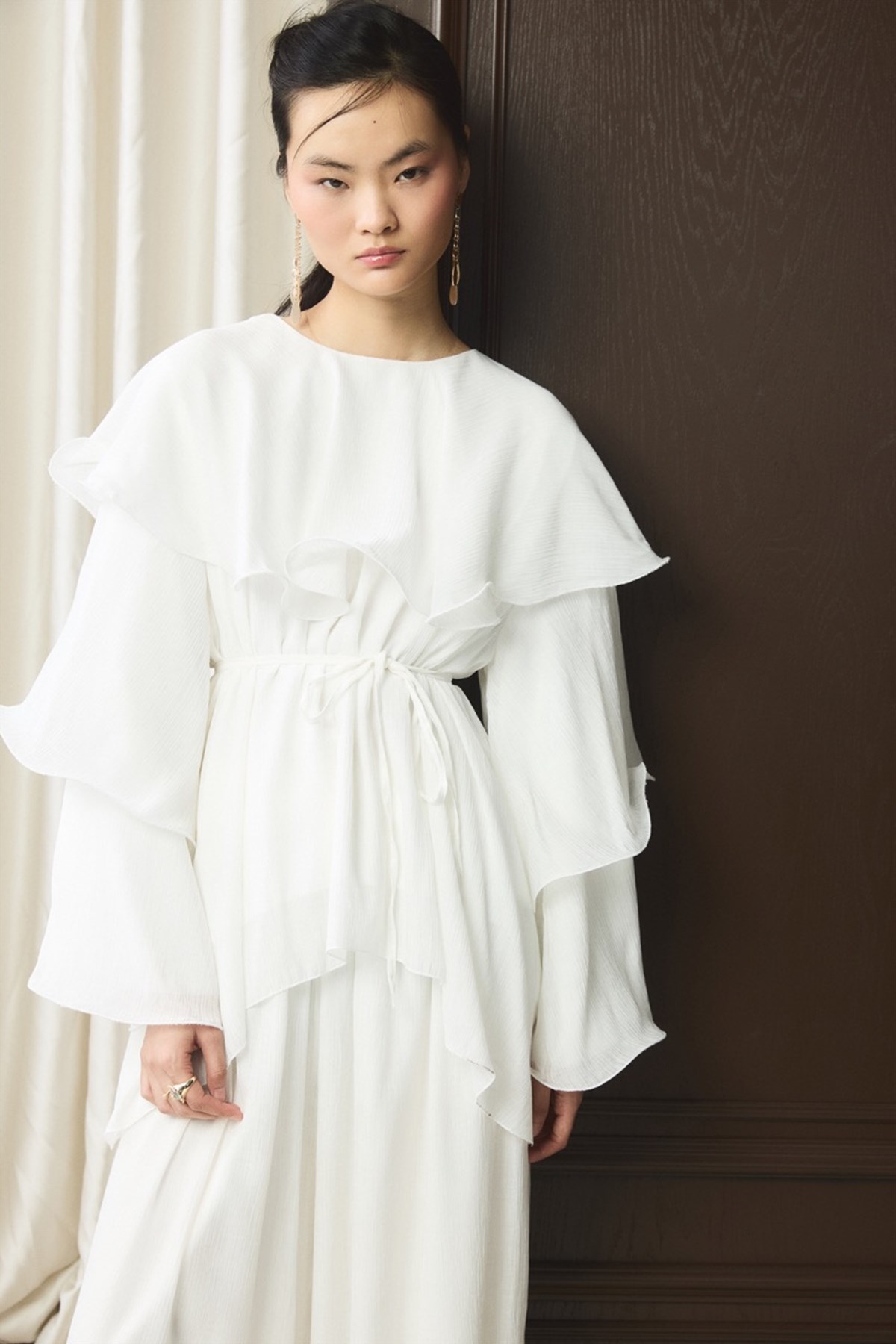 Fırfır Detaylı Pantolon Takım - Ekru