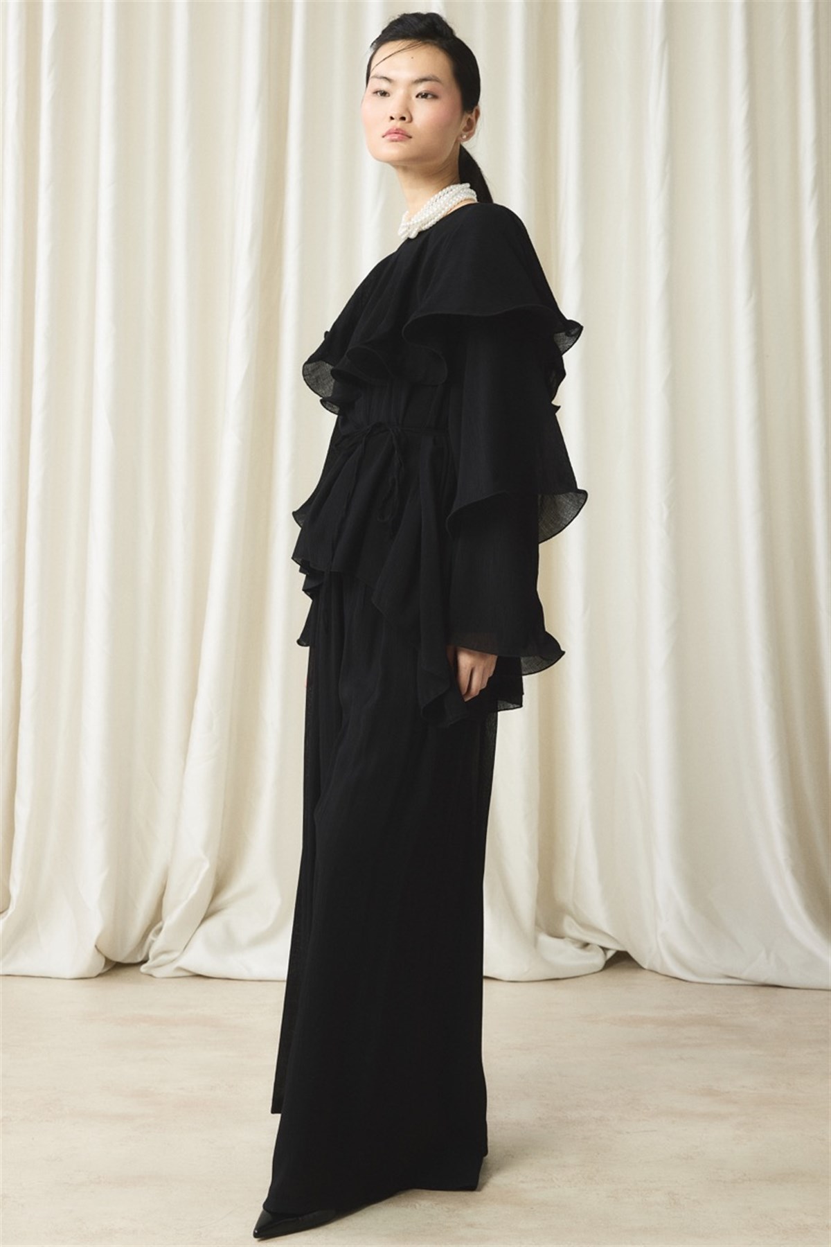 Fırfır Detaylı Pantolon Takım - Siyah