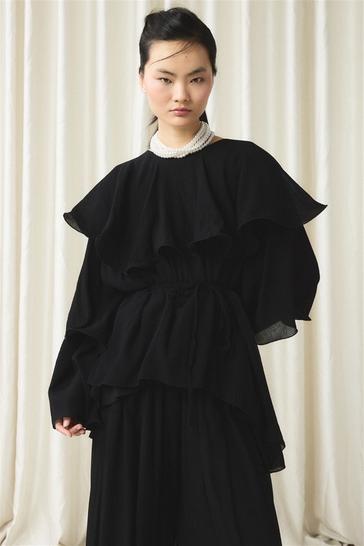 Fırfır Detaylı Pantolon Takım - Siyah