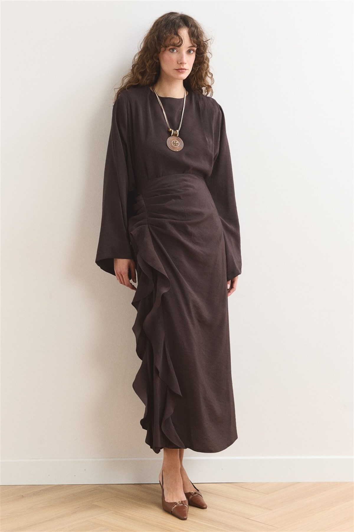 Fırfır Etek Detaylı Takım - Acı Kahve