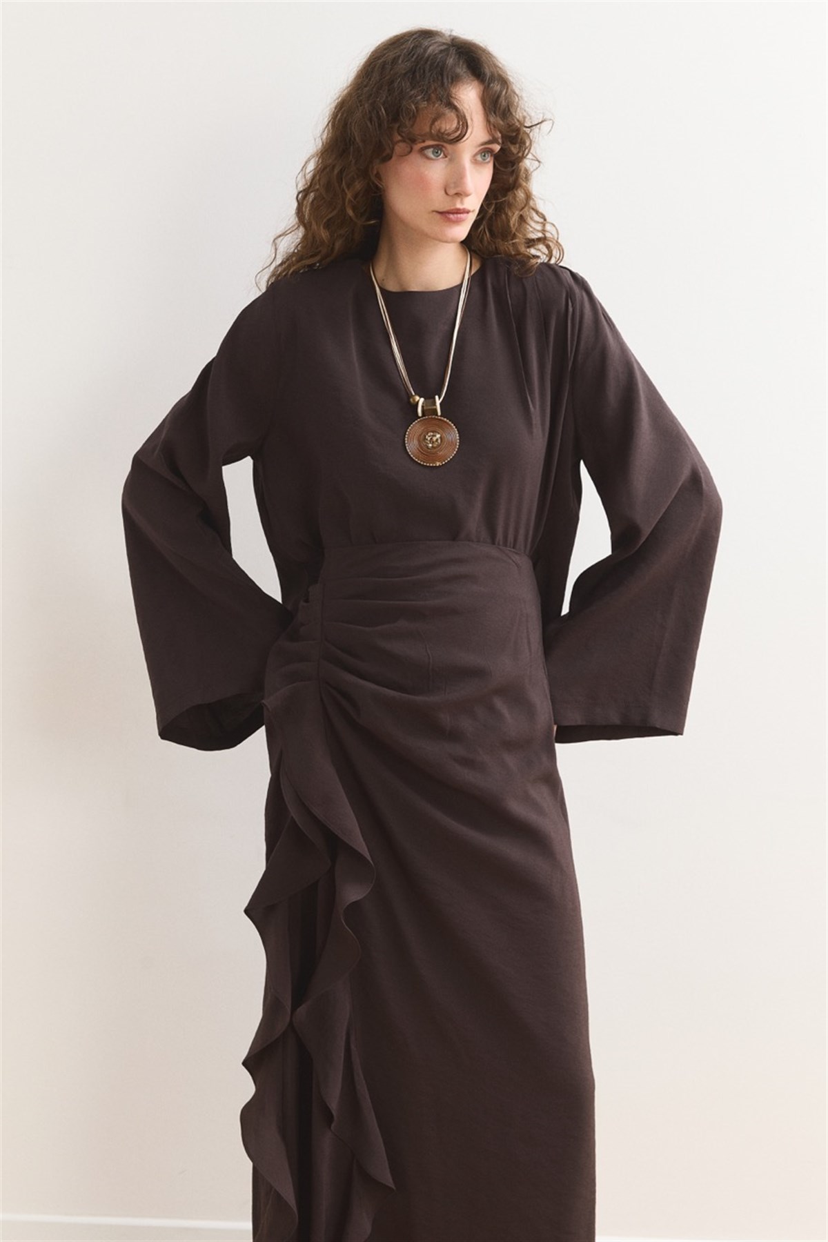 Fırfır Etek Detaylı Takım - Acı Kahve