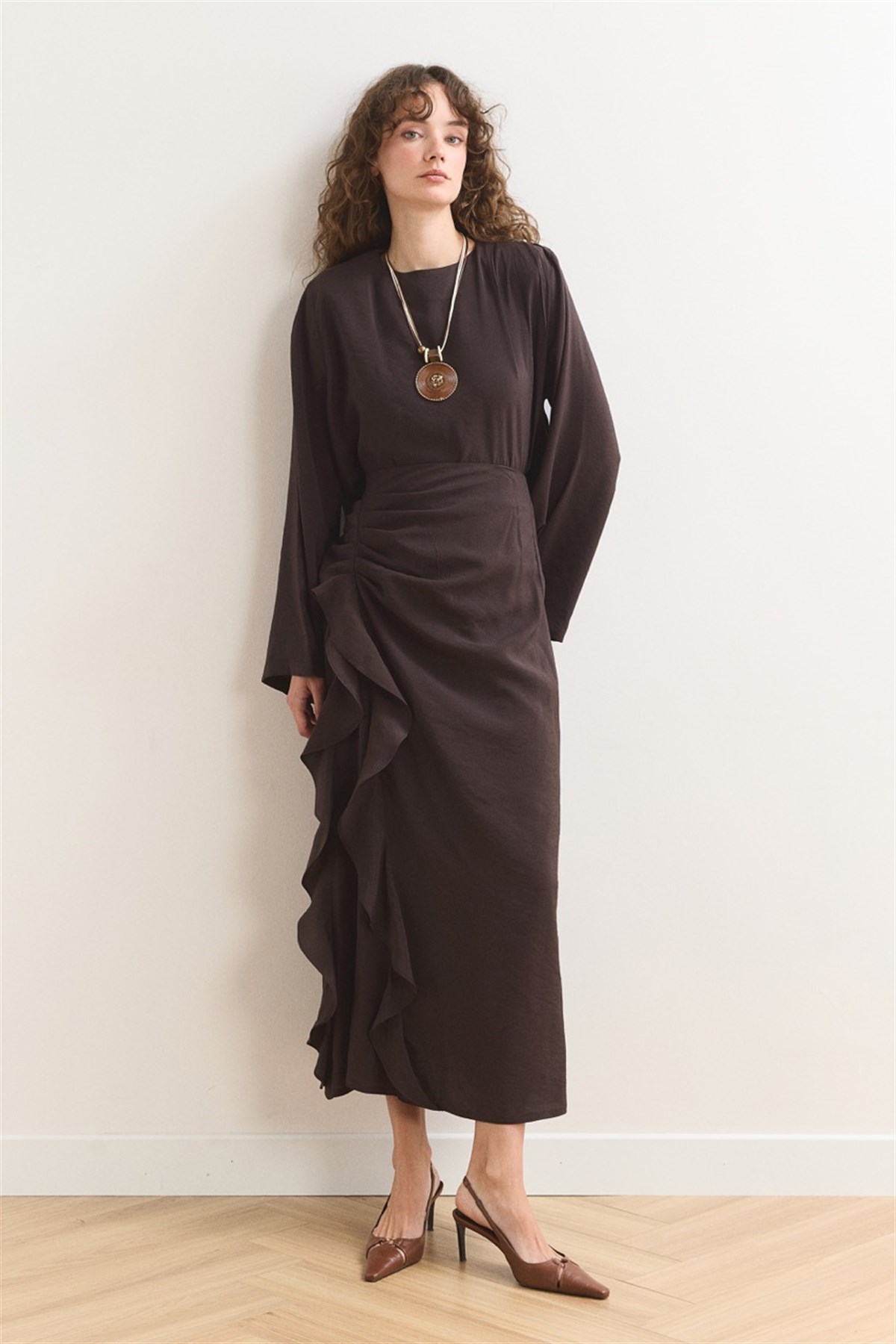 Fırfır Etek Detaylı Takım - Acı Kahve