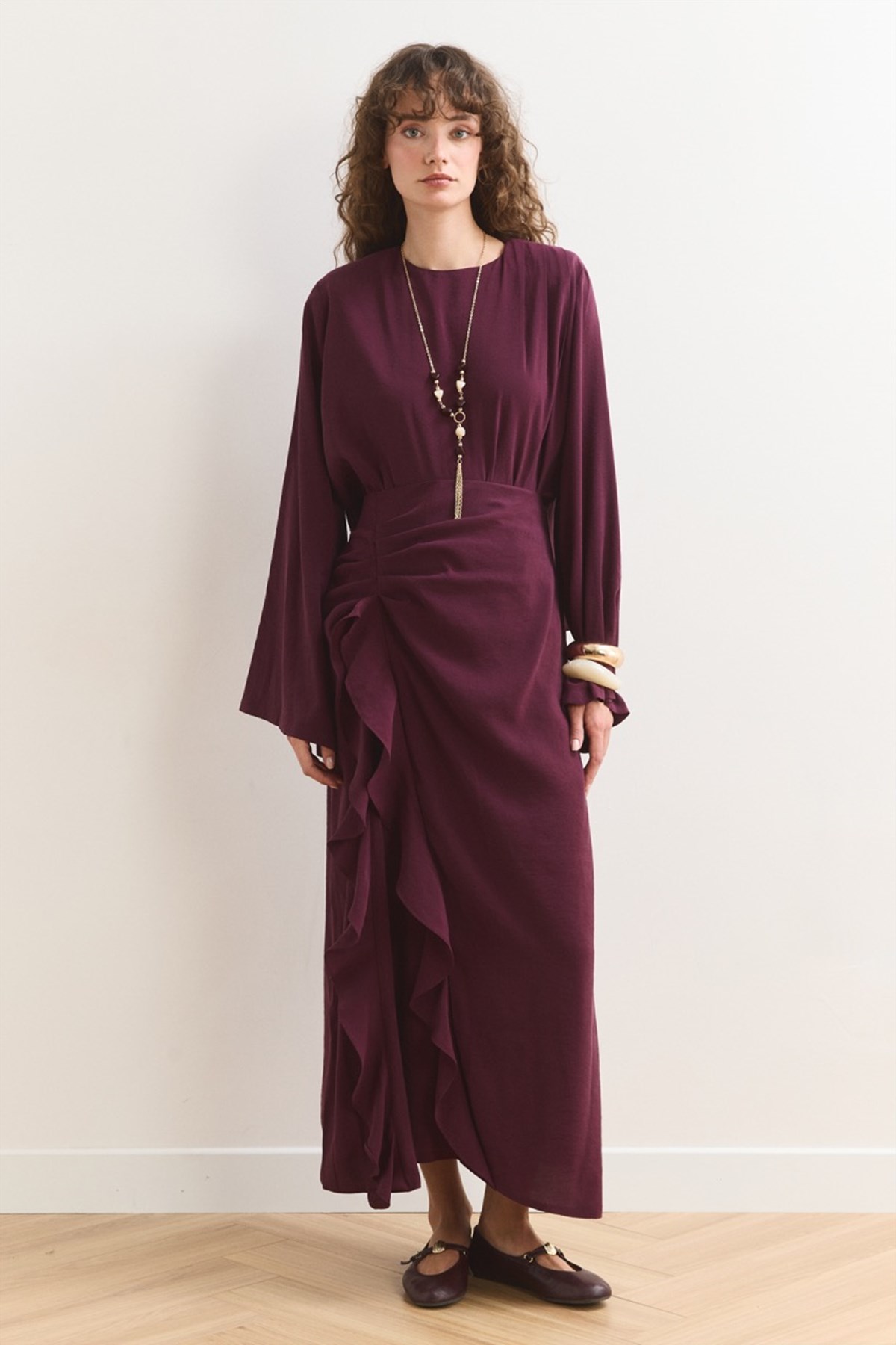 Fırfır Etek Detaylı Takım - Bordo