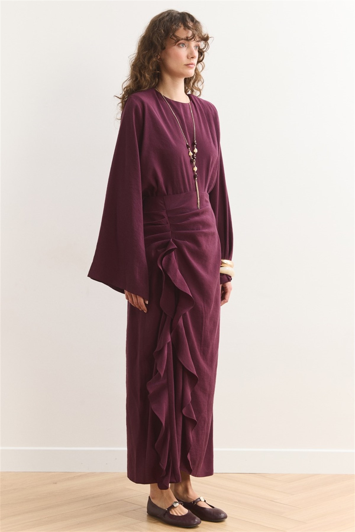 Fırfır Etek Detaylı Takım - Bordo