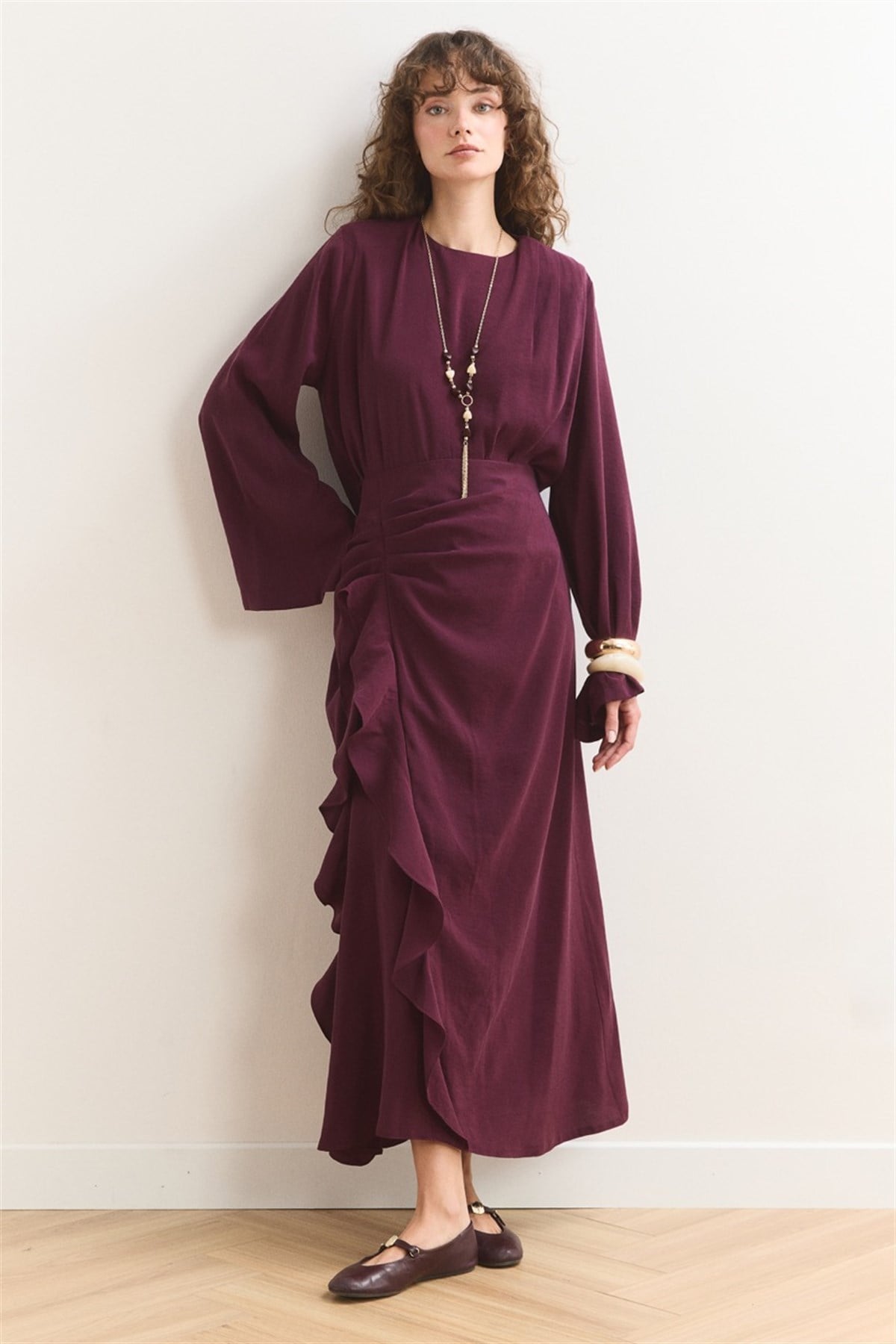 Fırfır Etek Detaylı Takım - Bordo