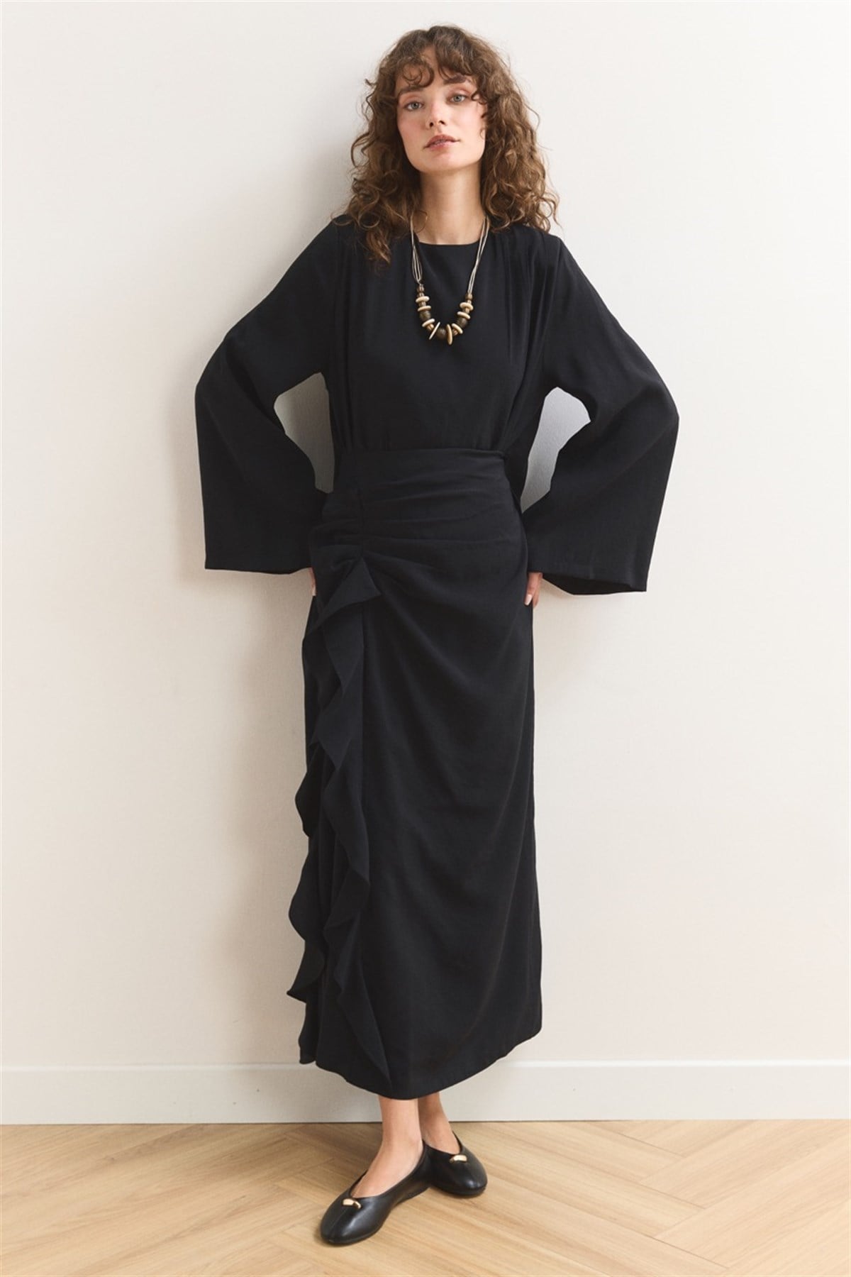 Fırfır Etek Detaylı Takım - Siyah