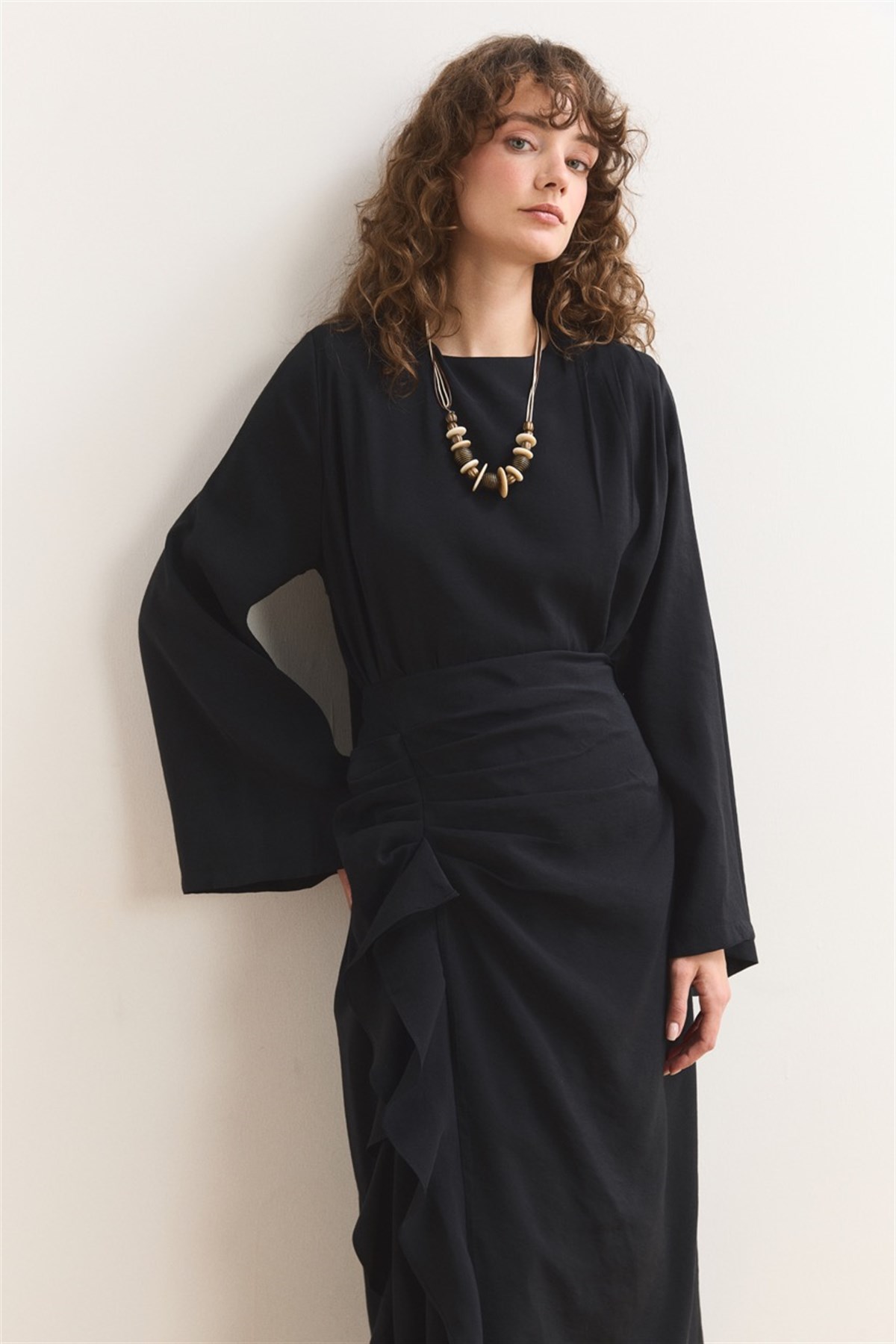 Fırfır Etek Detaylı Takım - Siyah