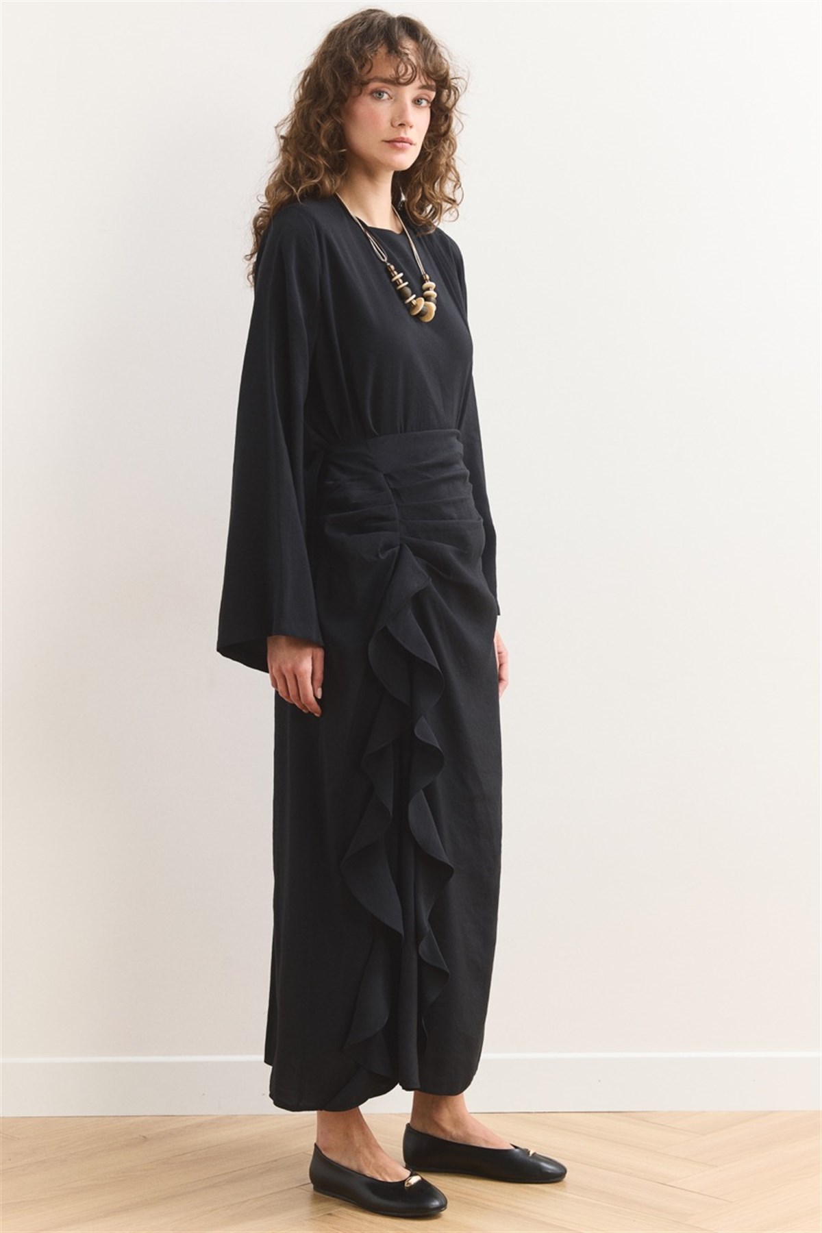 Fırfır Etek Detaylı Takım - Siyah