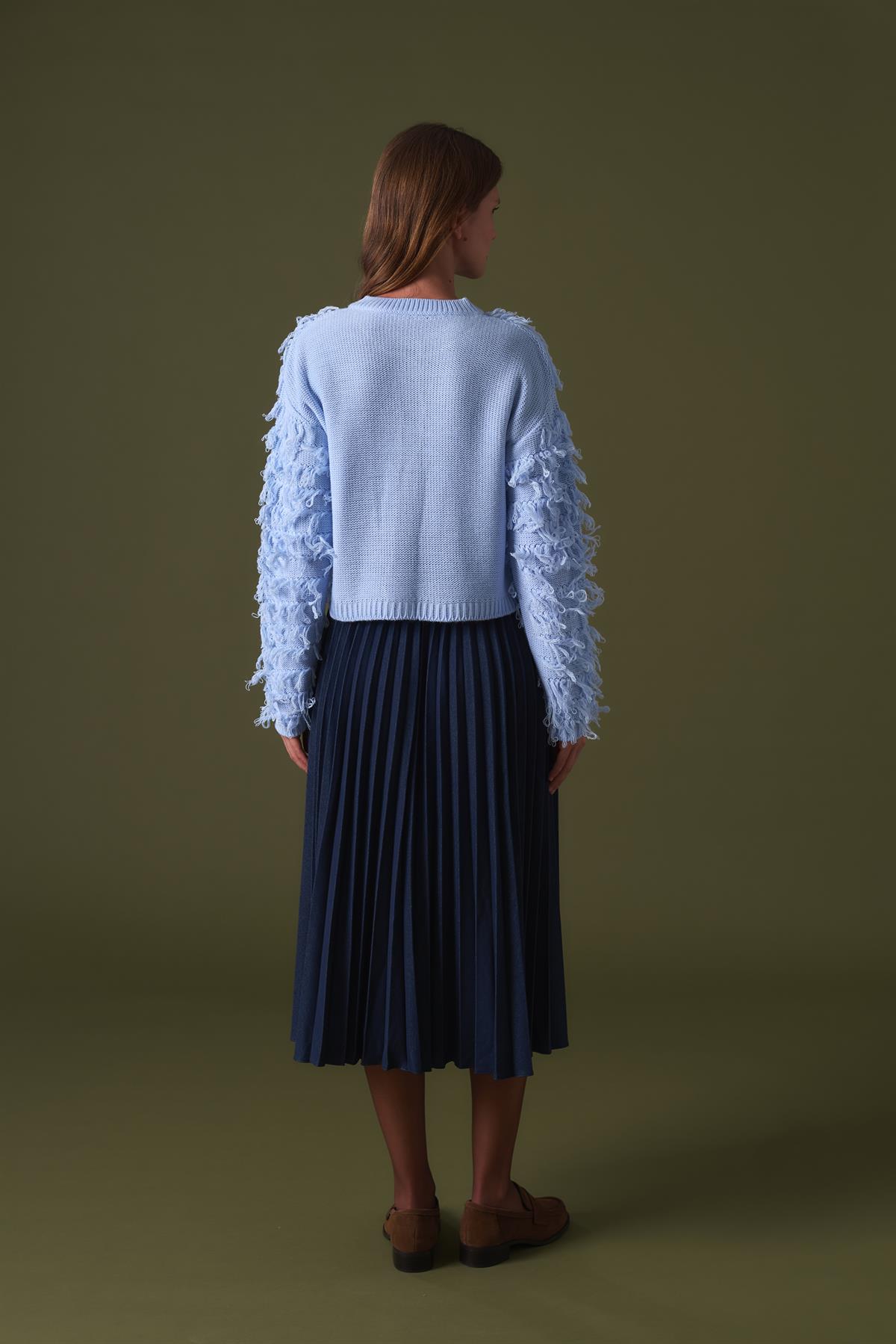 Fringe Detay Triko Hırka - bebe mavisi