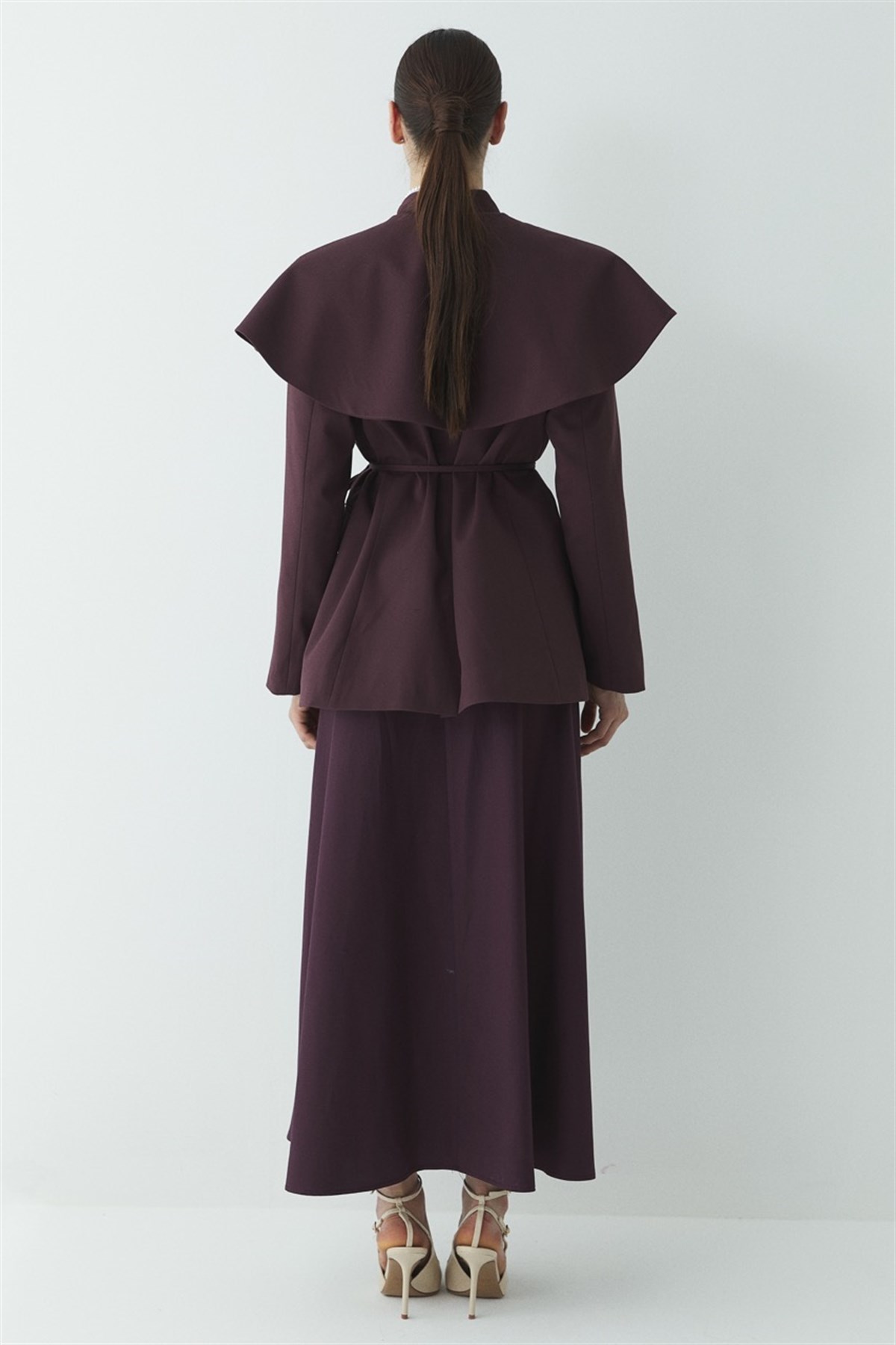 Fularlı Double Blazer Ceket - Bordo