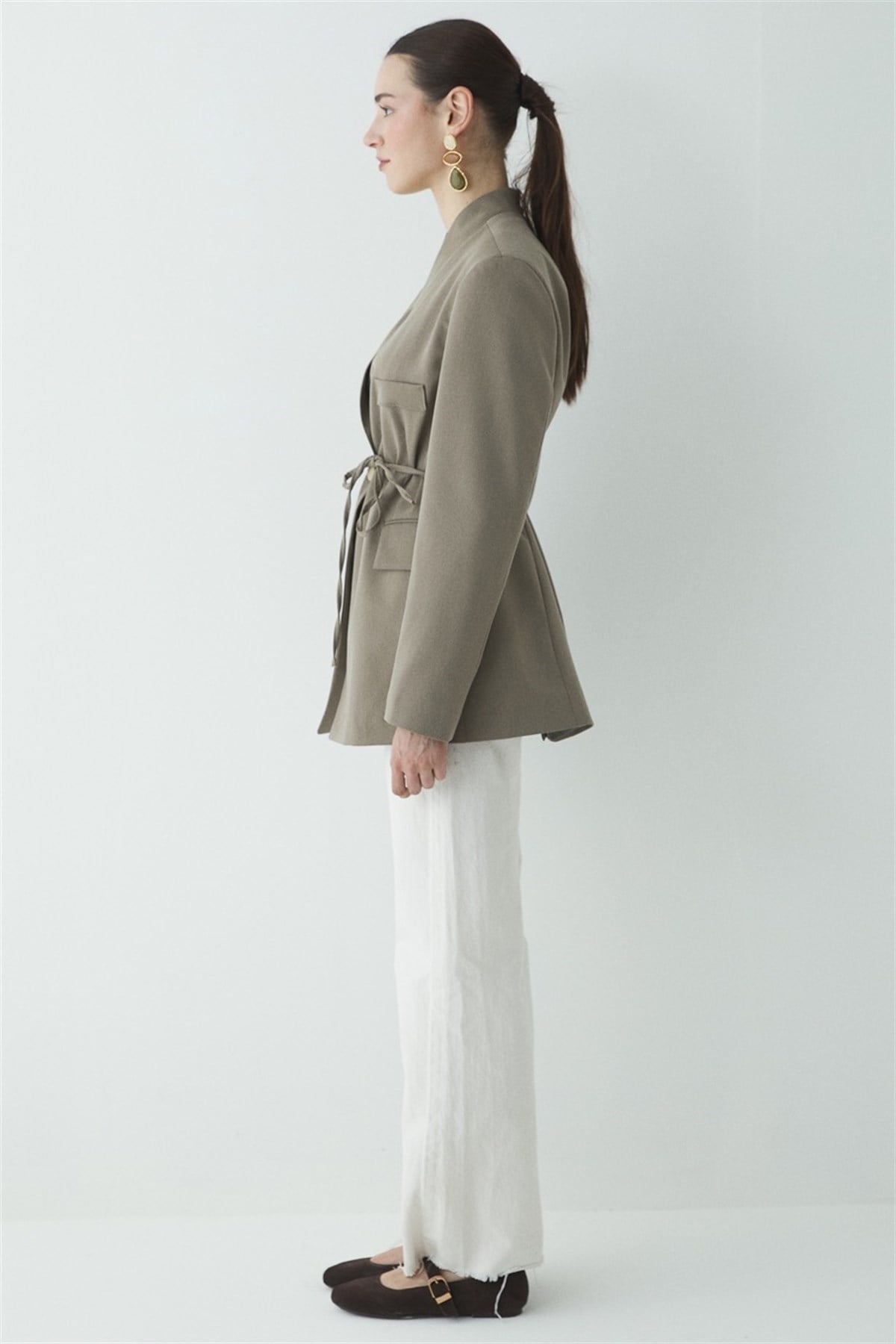 Fularlı Double Blazer Ceket - Çağla