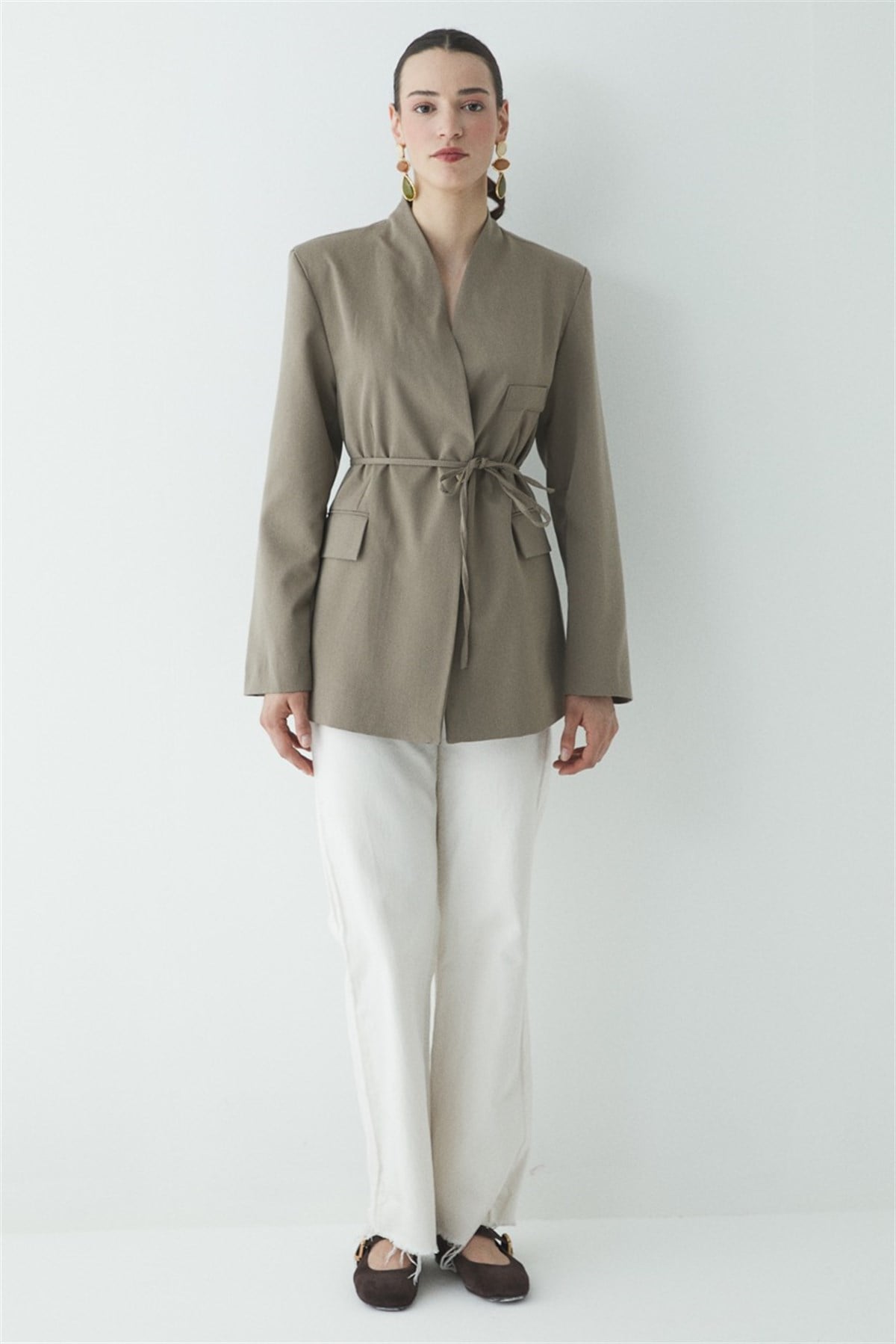 Fularlı Double Blazer Ceket - Çağla