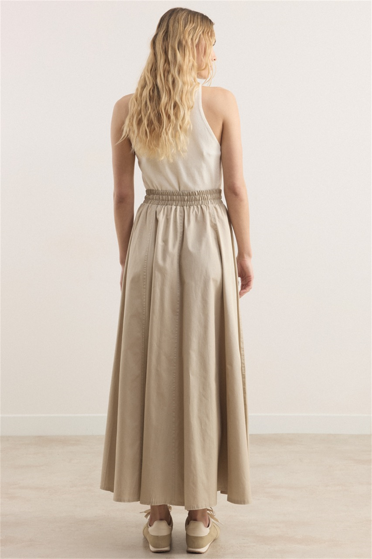 Gabardin Kloş Etek - Bej