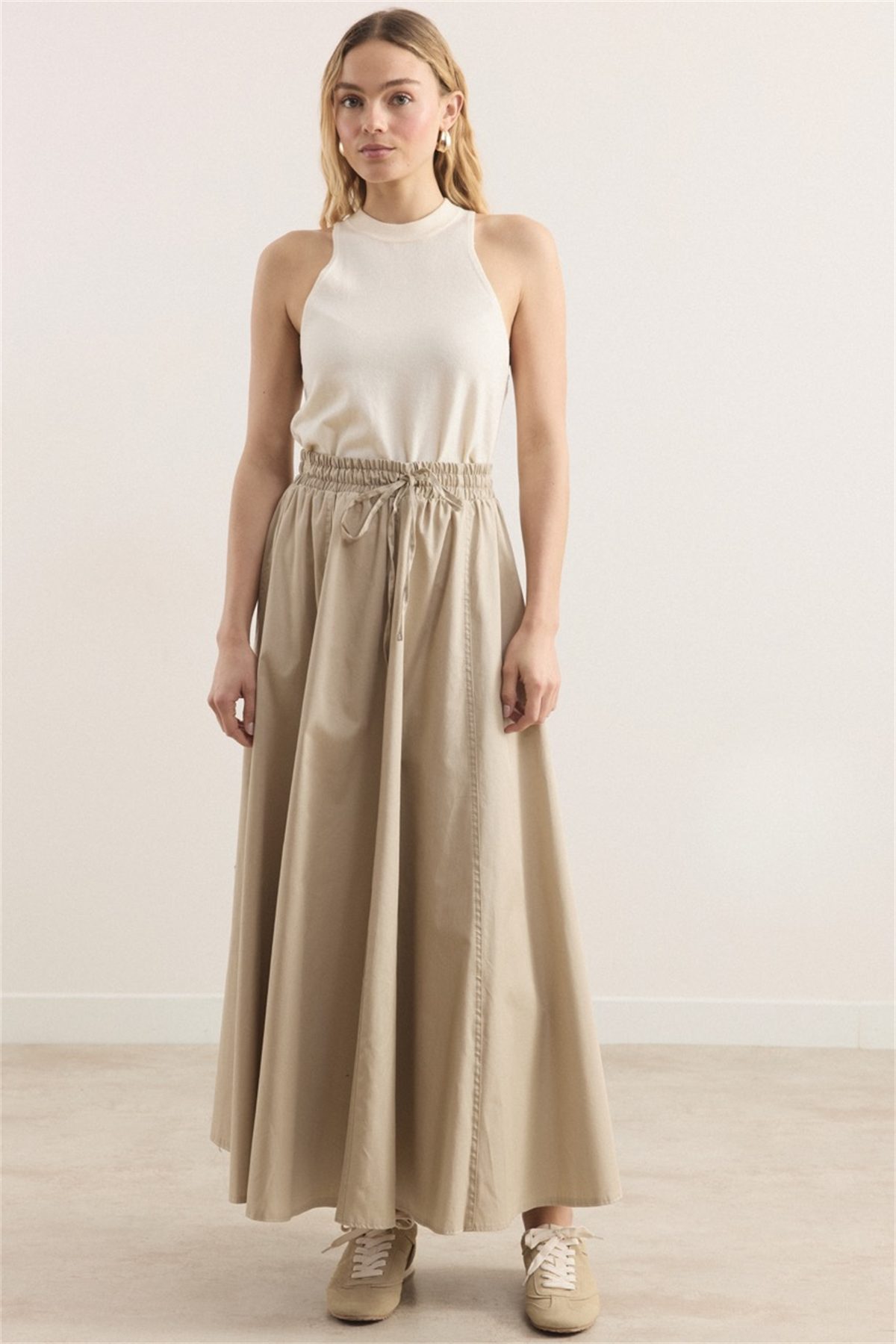 Gabardin Kloş Etek - Bej