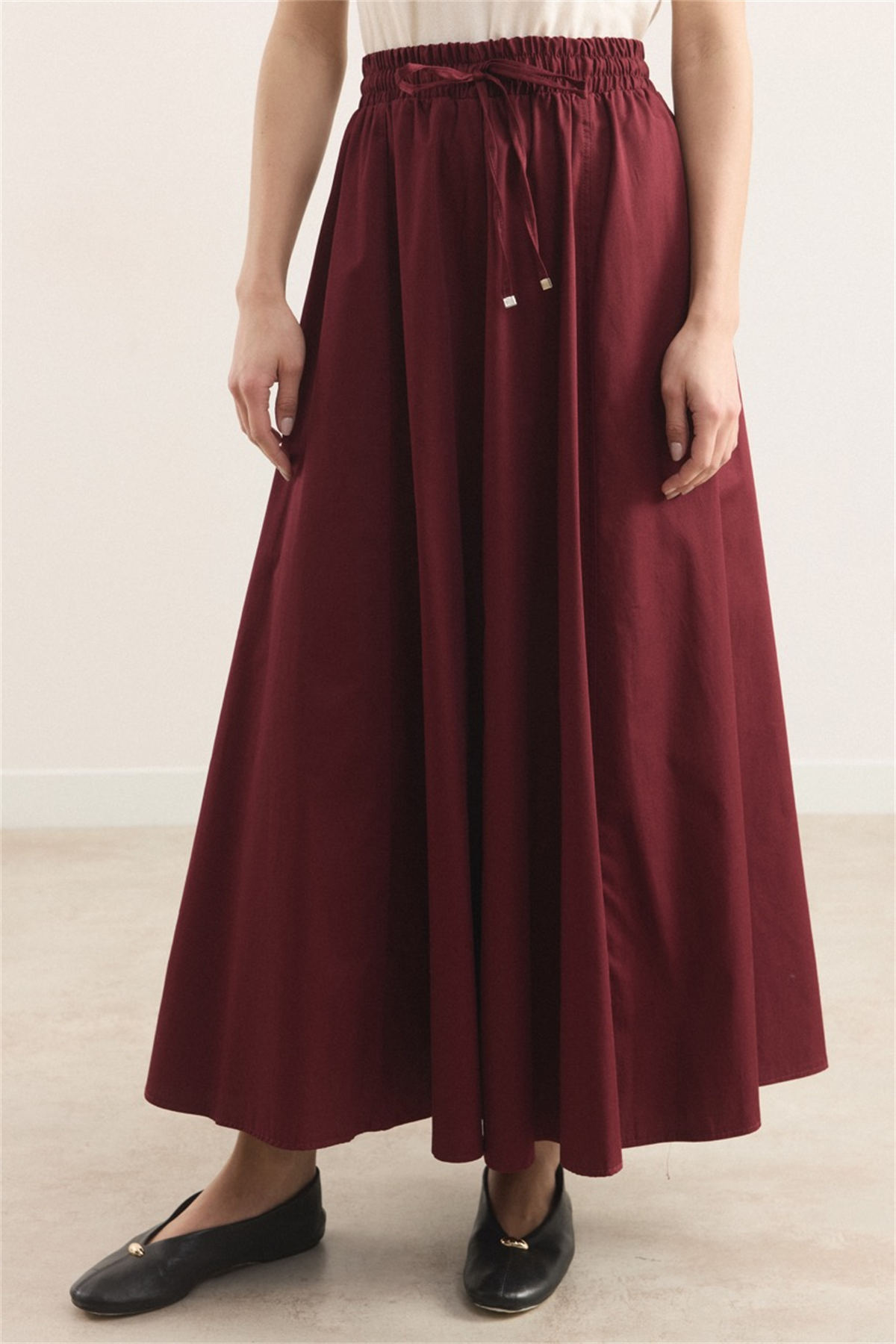 Gabardin Kloş Etek - Bordo