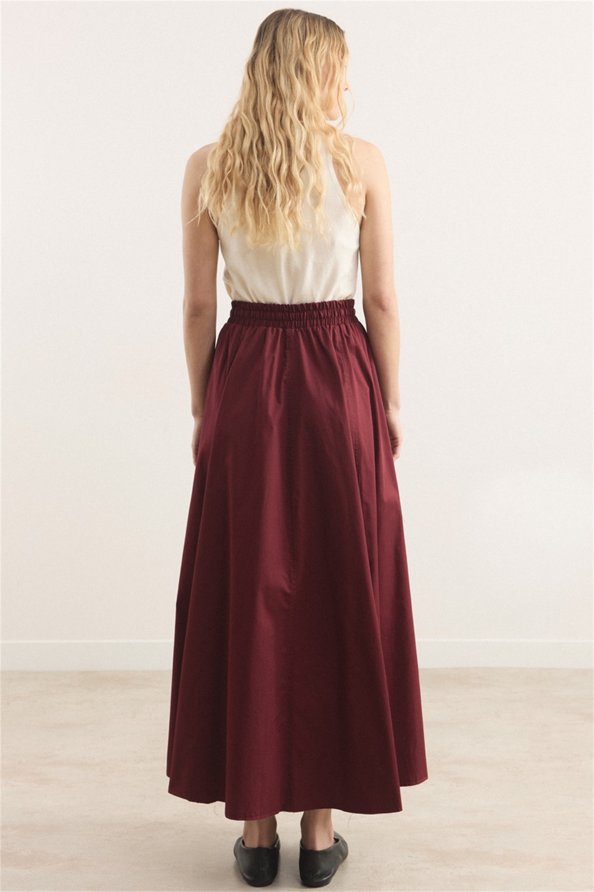 Gabardin Kloş Etek - Bordo