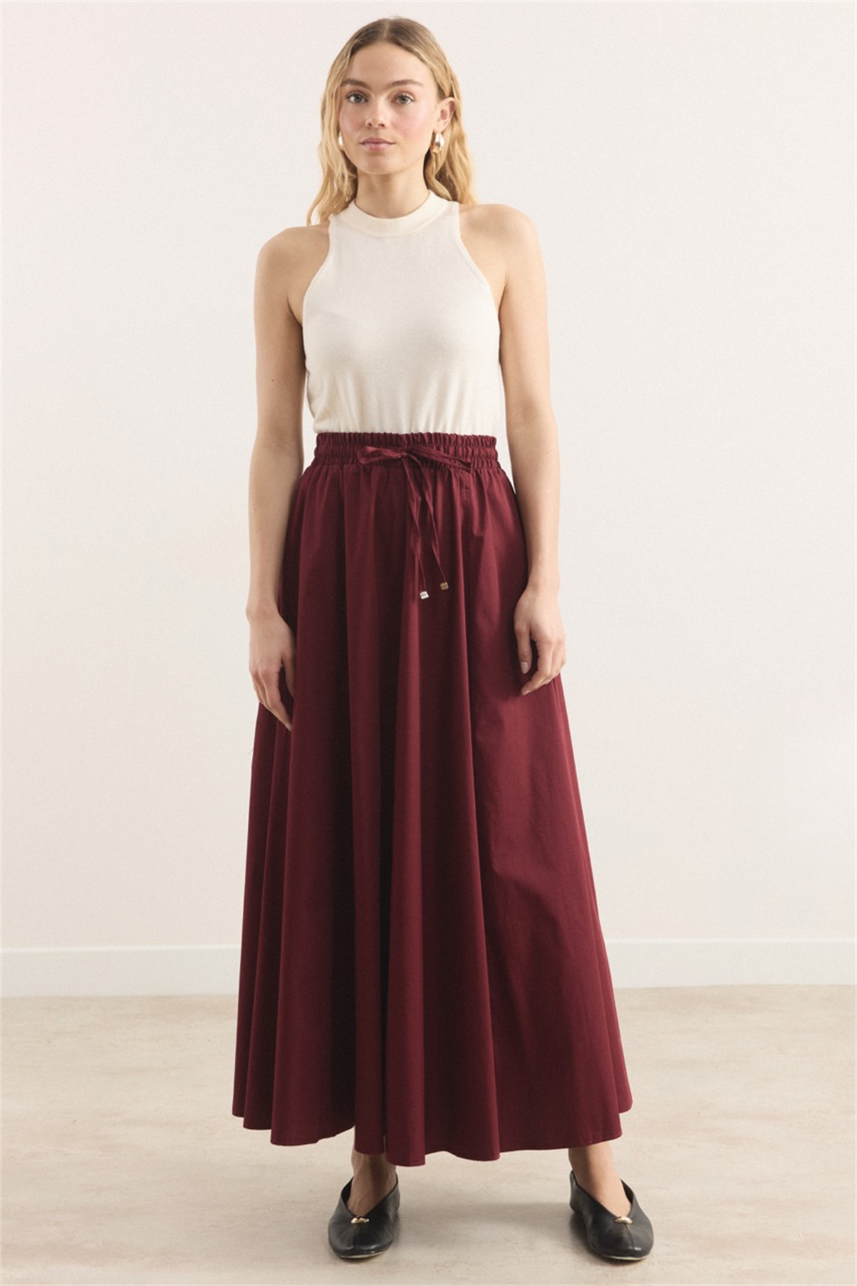 Gabardin Kloş Etek - Bordo