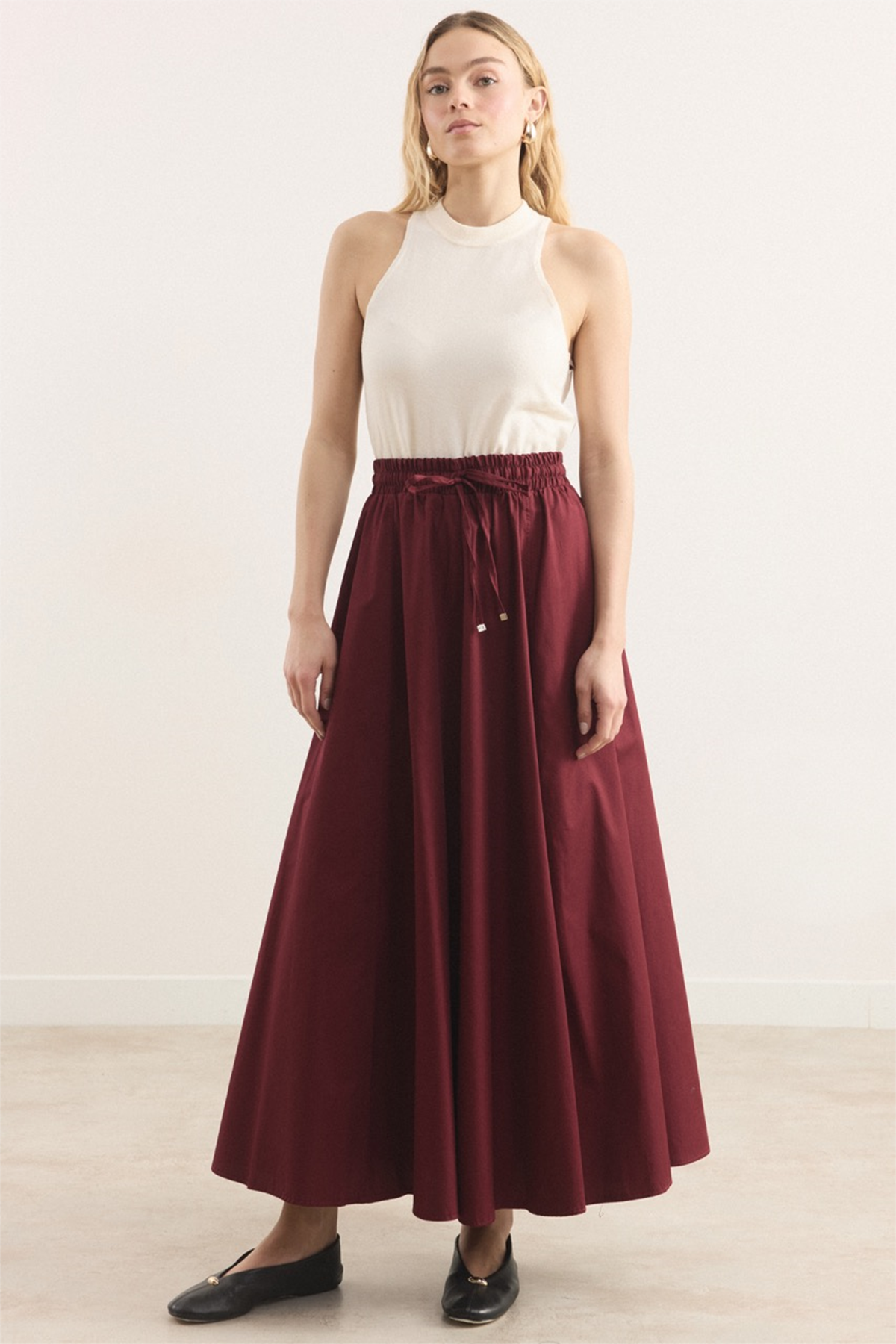 Gabardin Kloş Etek - Bordo