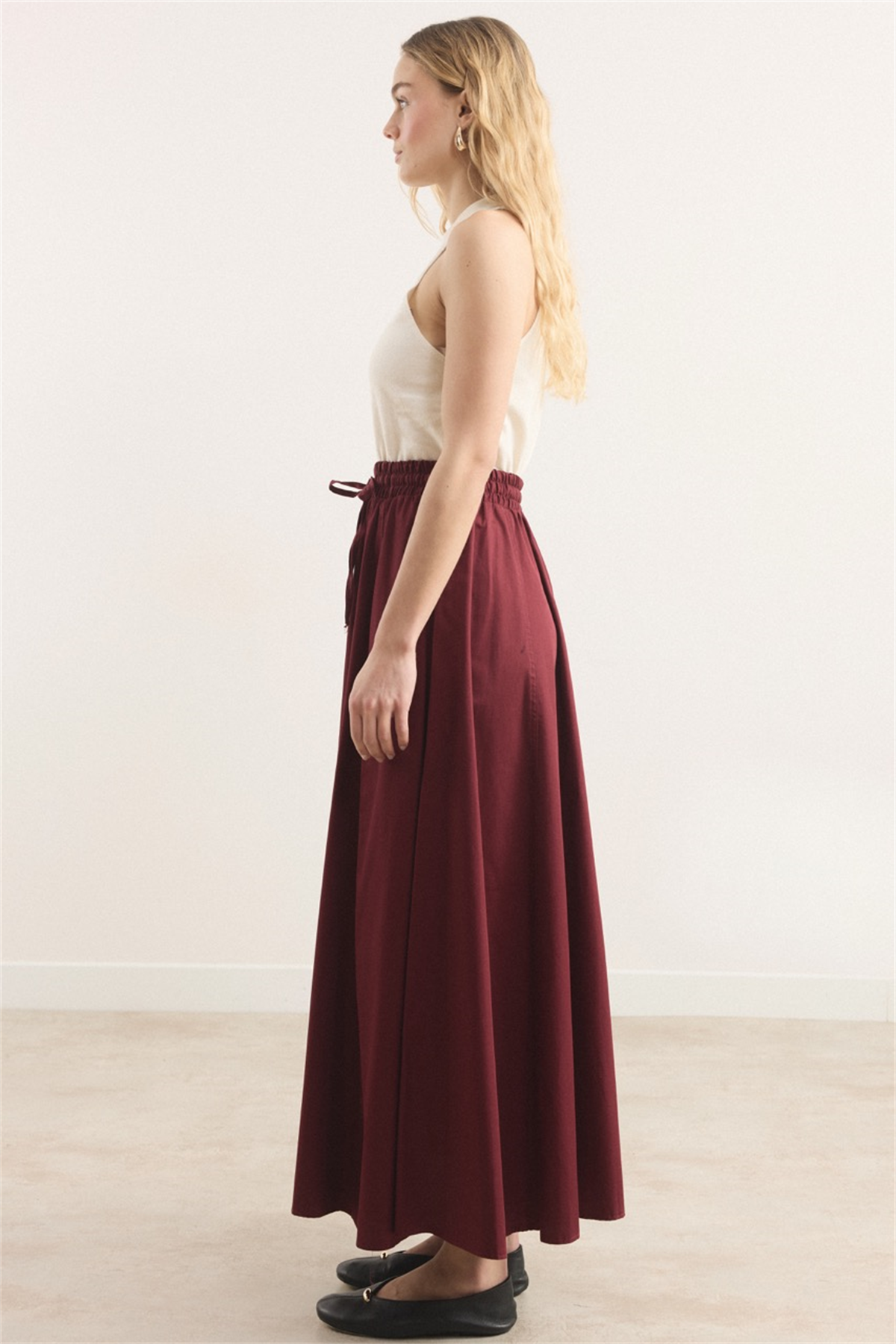 Gabardin Kloş Etek - Bordo