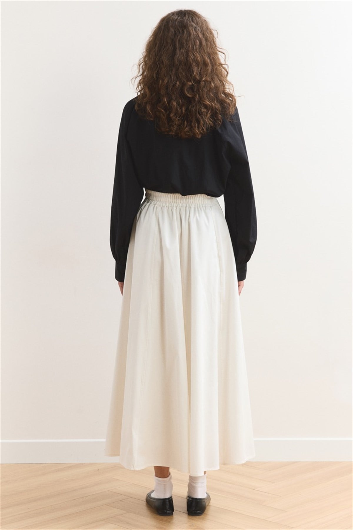 Gabardin Kloş Etek - Ekru