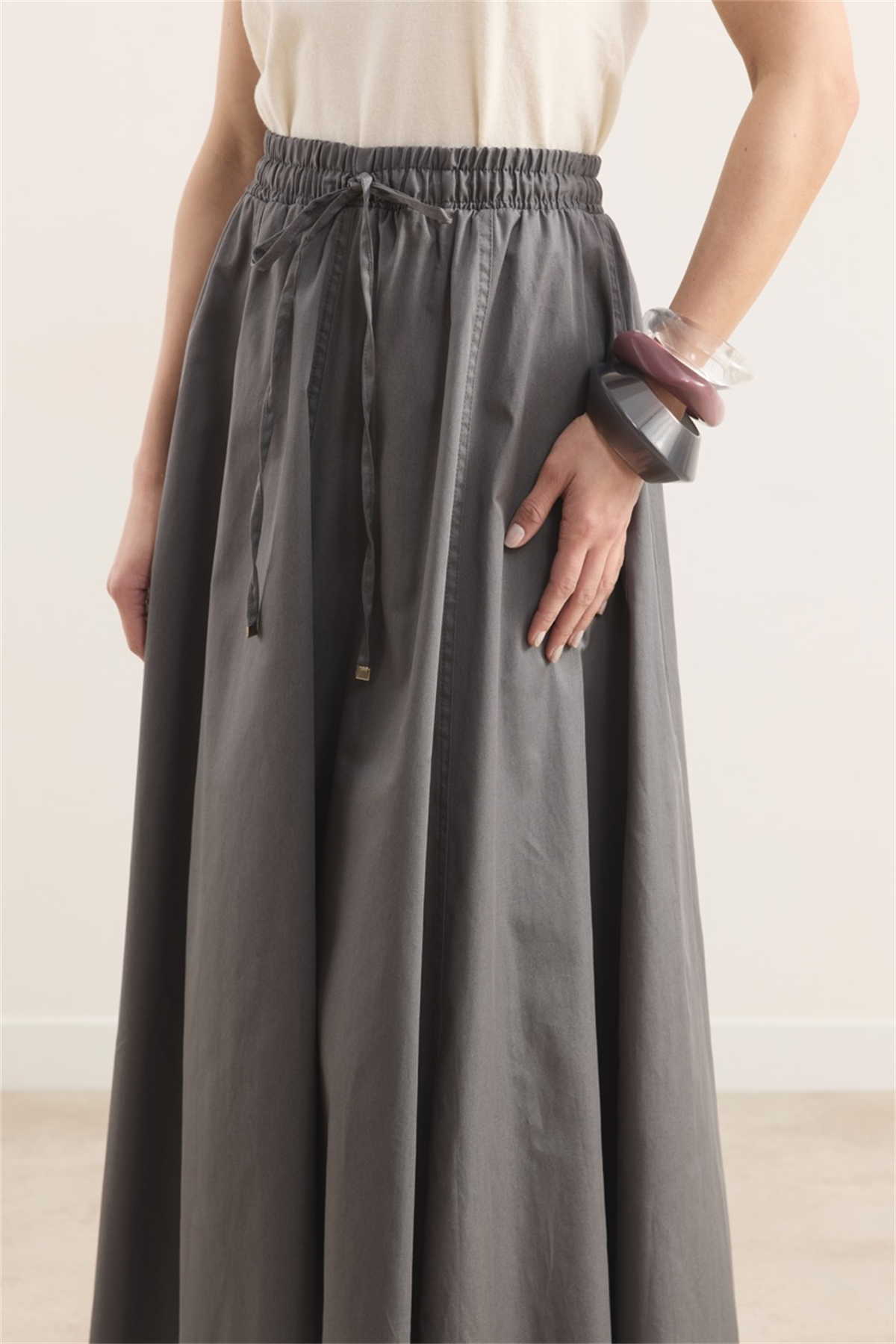 Gabardin Kloş Etek - Gri