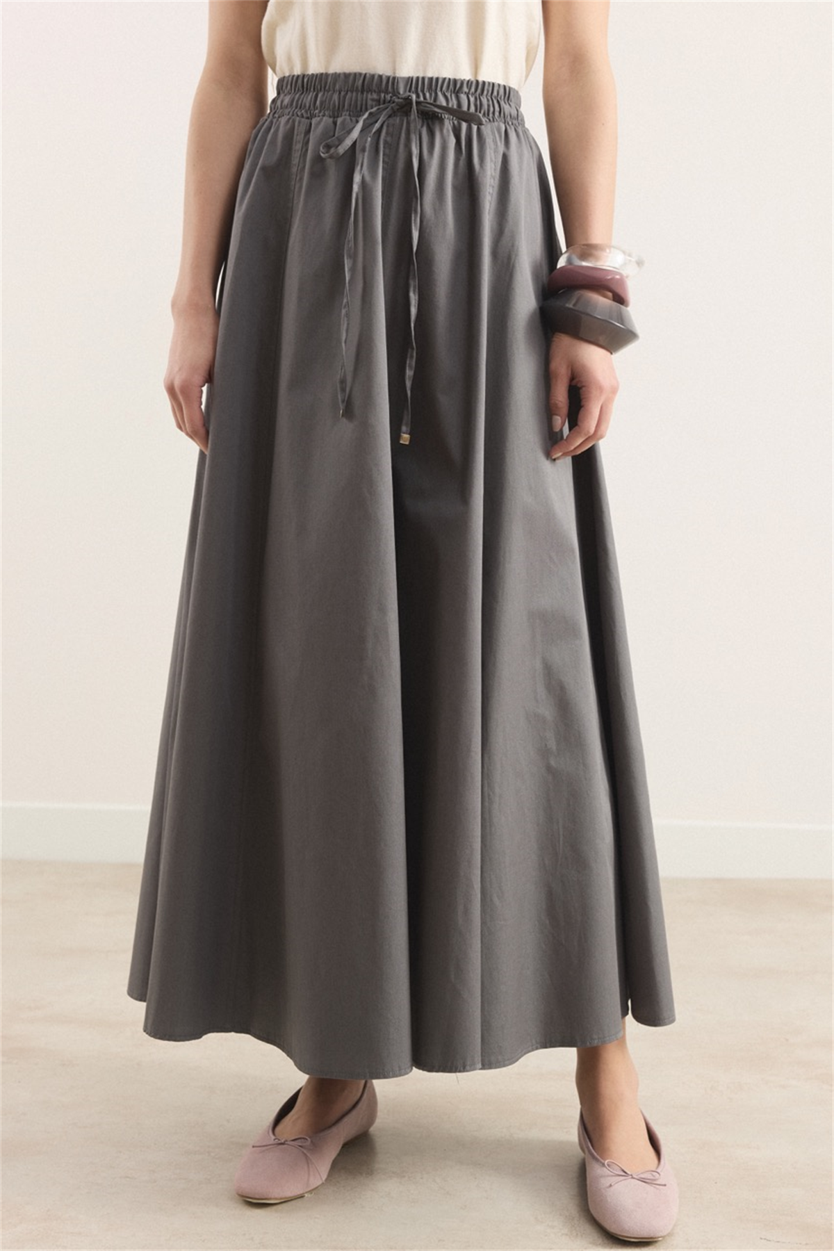 Gabardin Kloş Etek - Gri