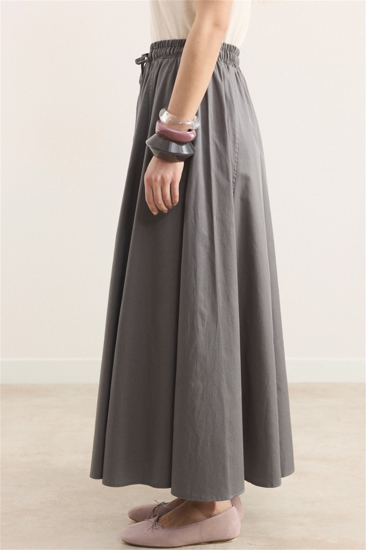 Gabardin Kloş Etek - Gri