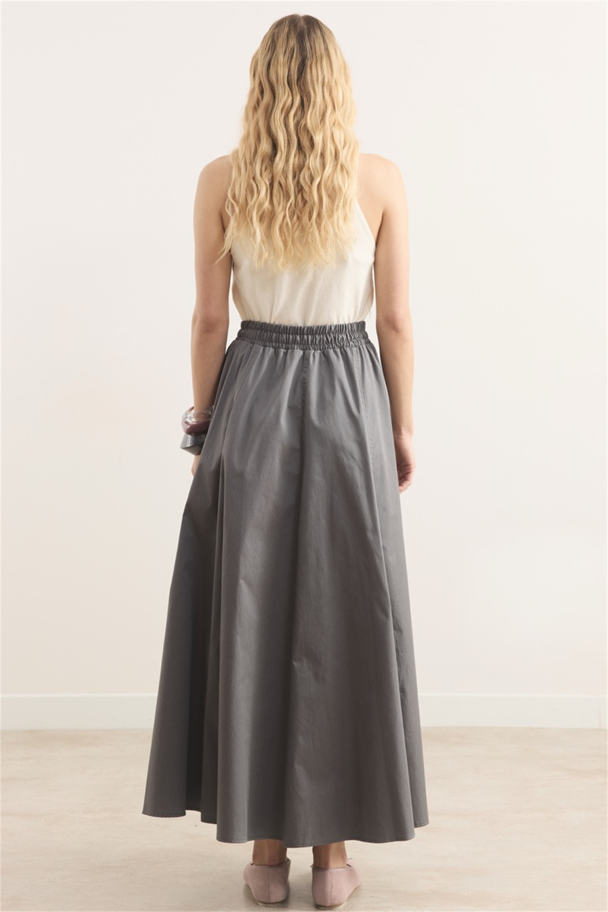 Gabardin Kloş Etek - Gri