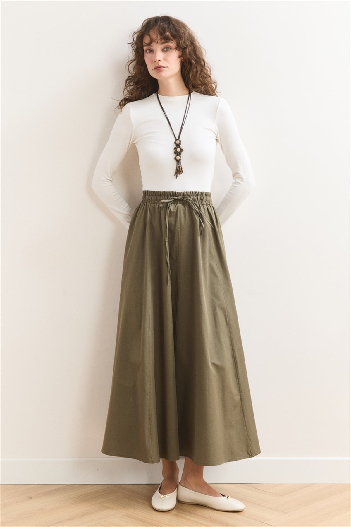 Gabardin Kloş Etek - Haki