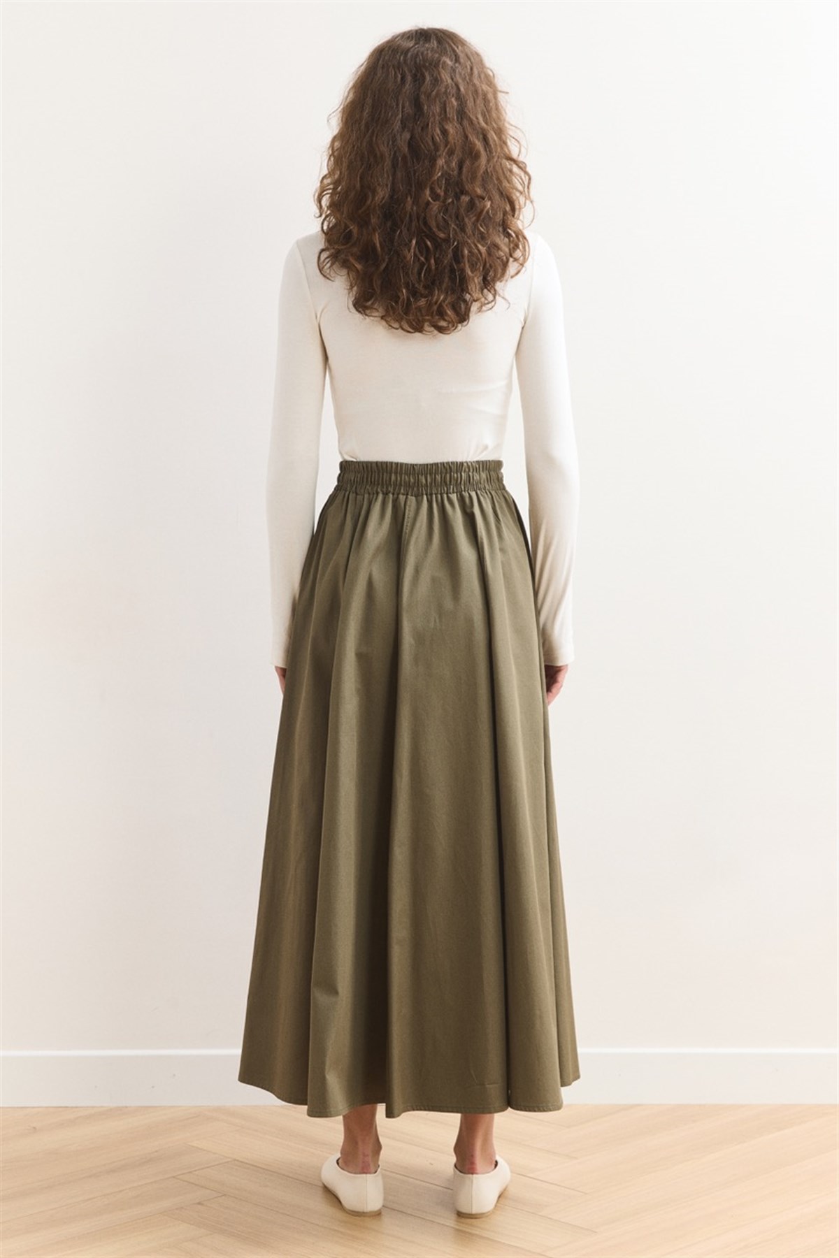 Gabardin Kloş Etek - Haki