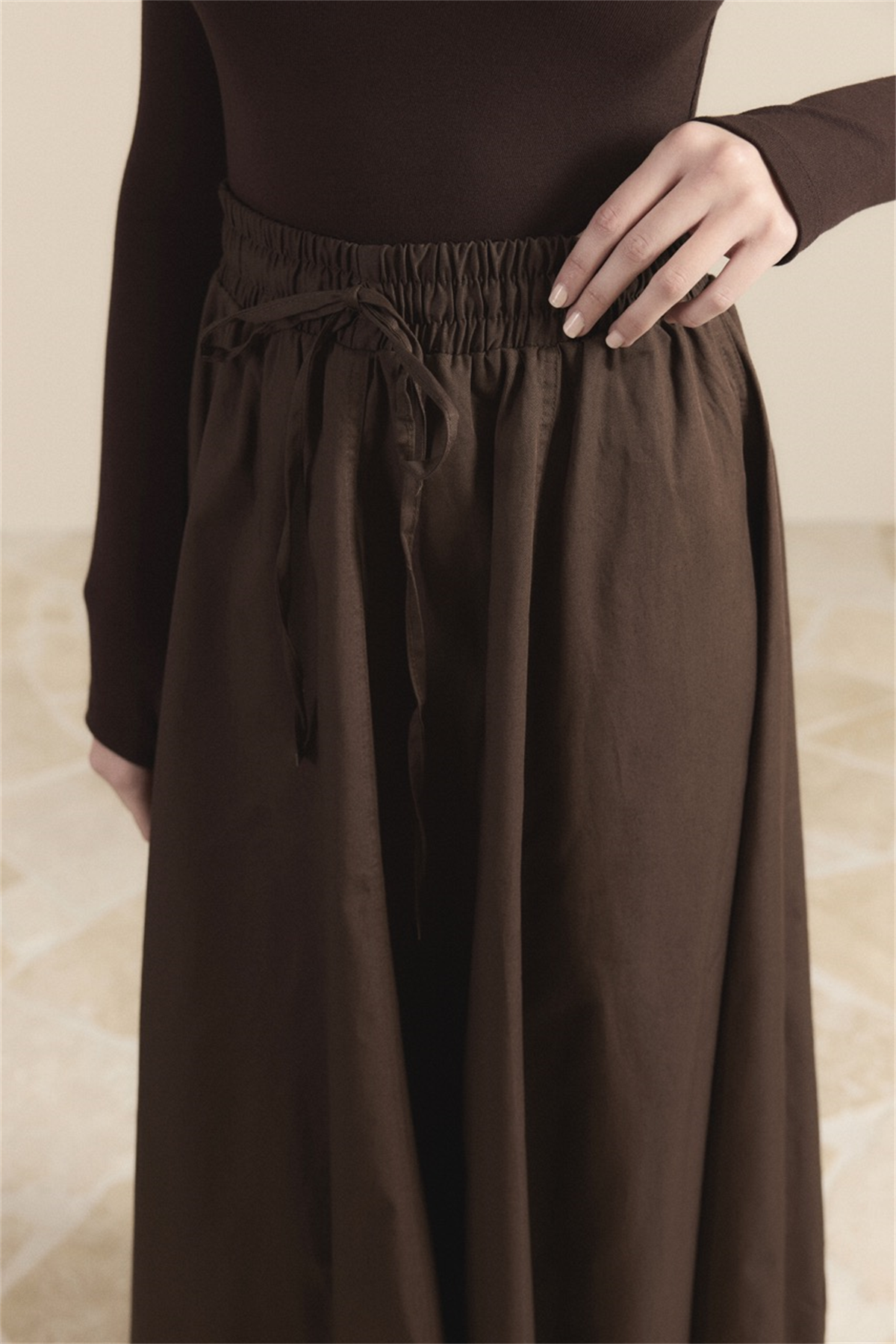 Gabardin Kloş Etek - Kahve