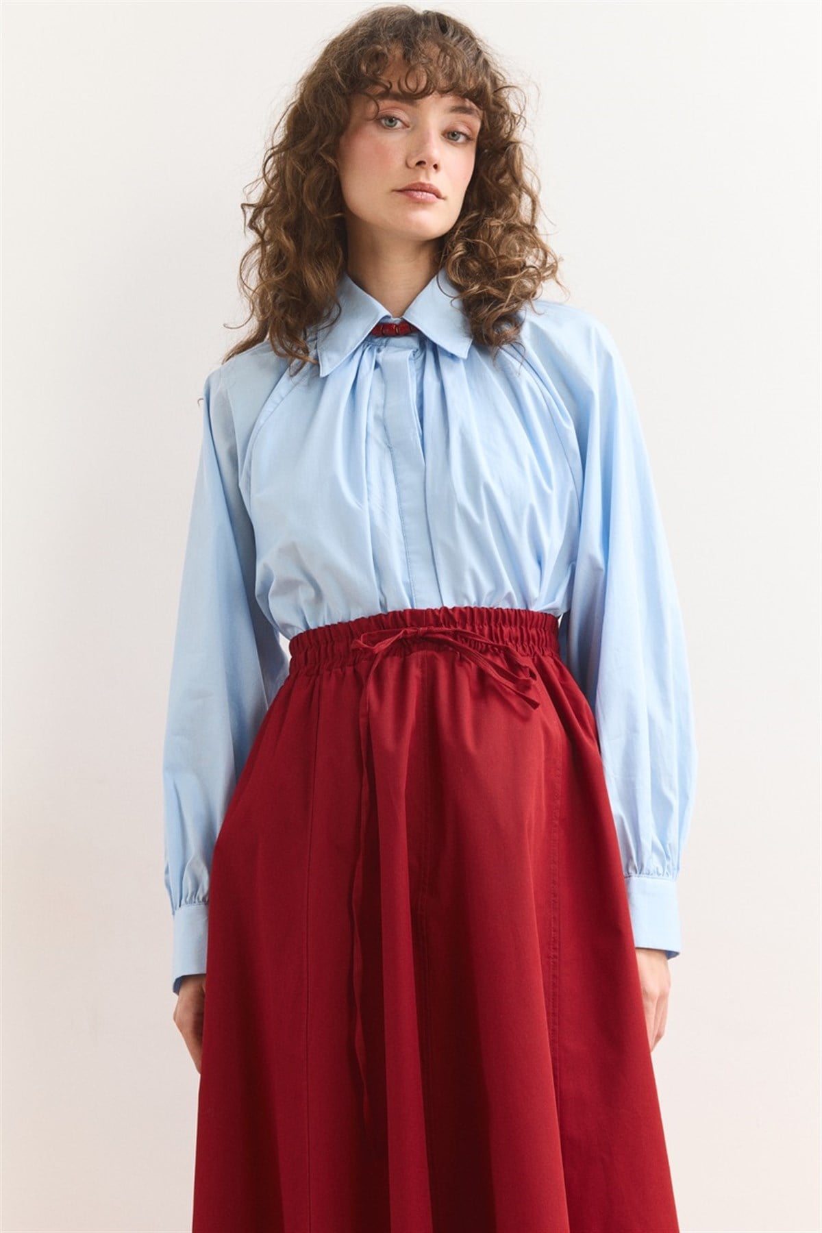 Gabardin Kloş Etek - Kırmızı