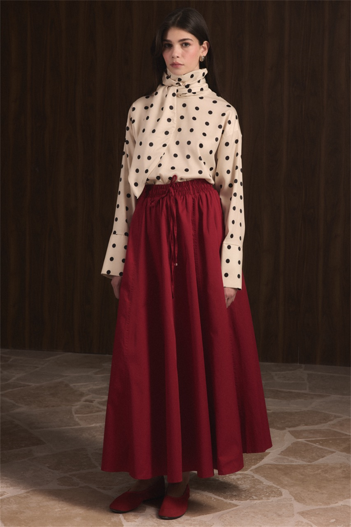 Gabardin Kloş Etek - Kırmızı