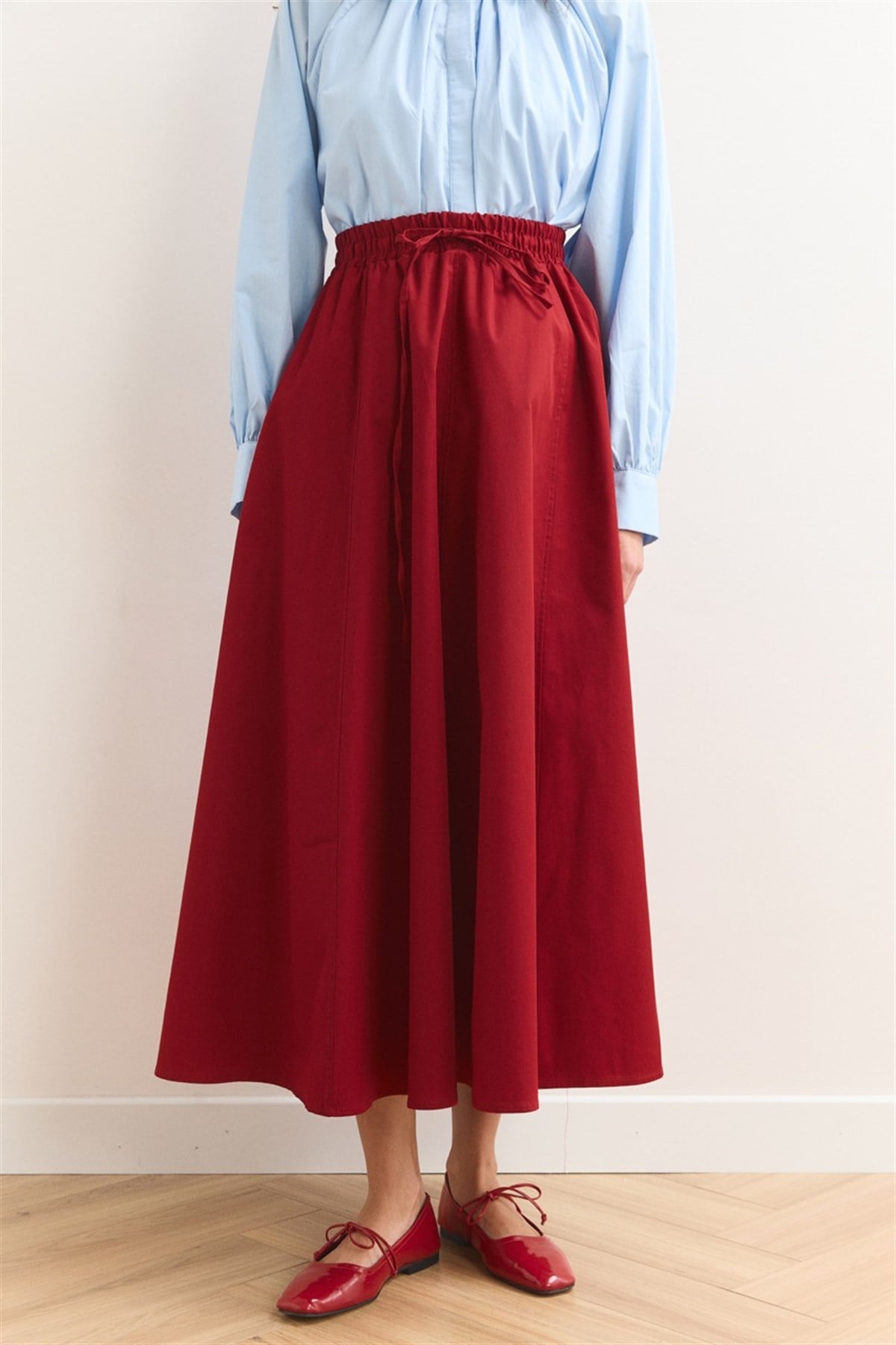 Gabardin Kloş Etek - Kırmızı