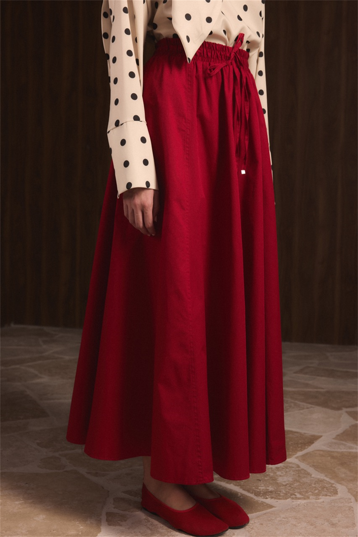 Gabardin Kloş Etek - Kırmızı