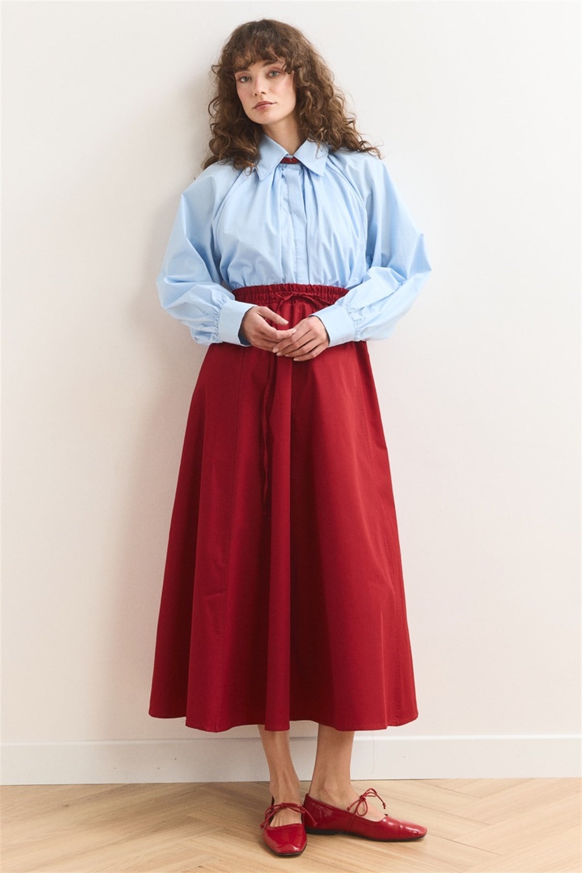 Gabardin Kloş Etek - Kırmızı