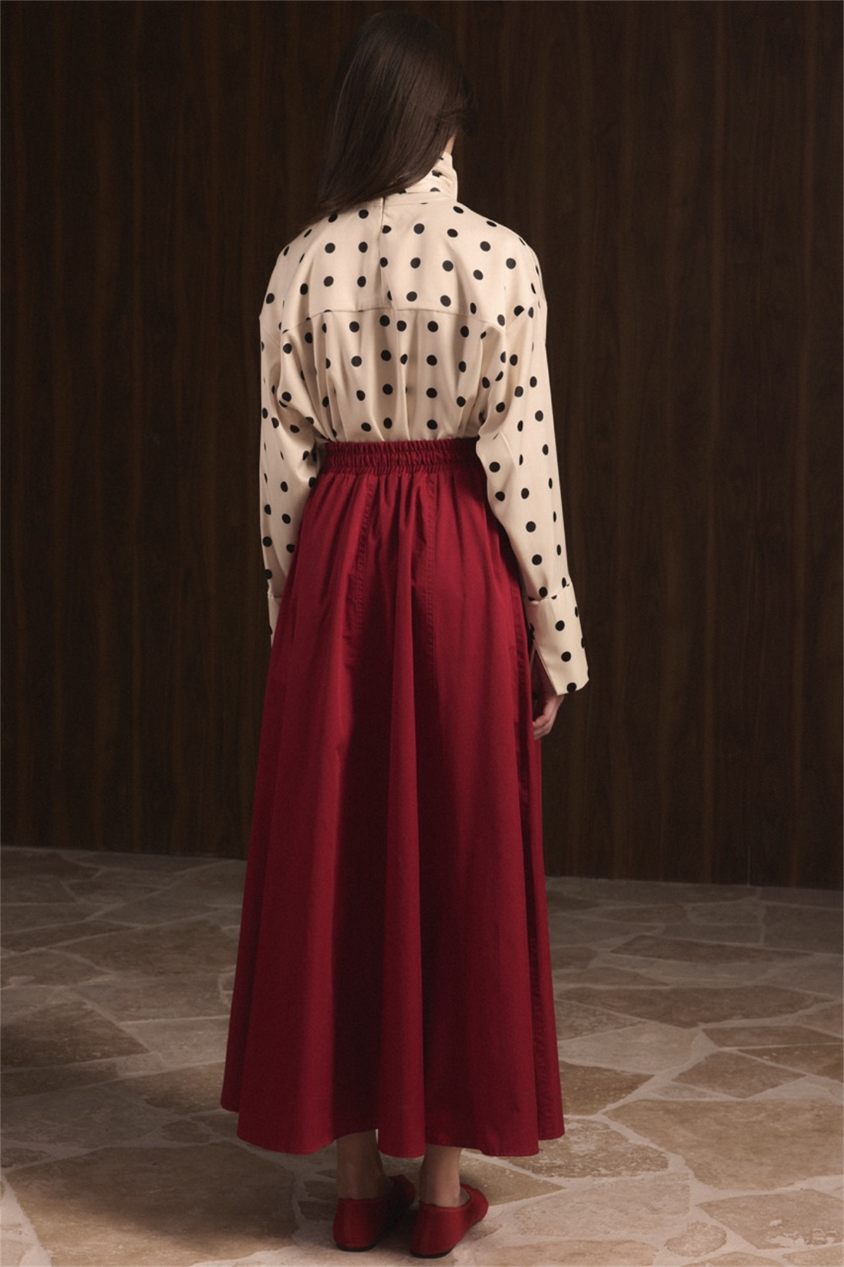 Gabardin Kloş Etek - Kırmızı