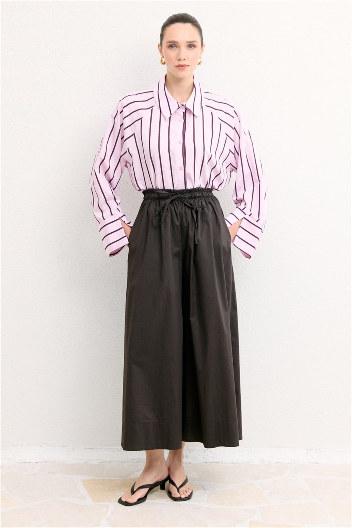 Geniş Paça Poplin Basic Pantolon - Kahve